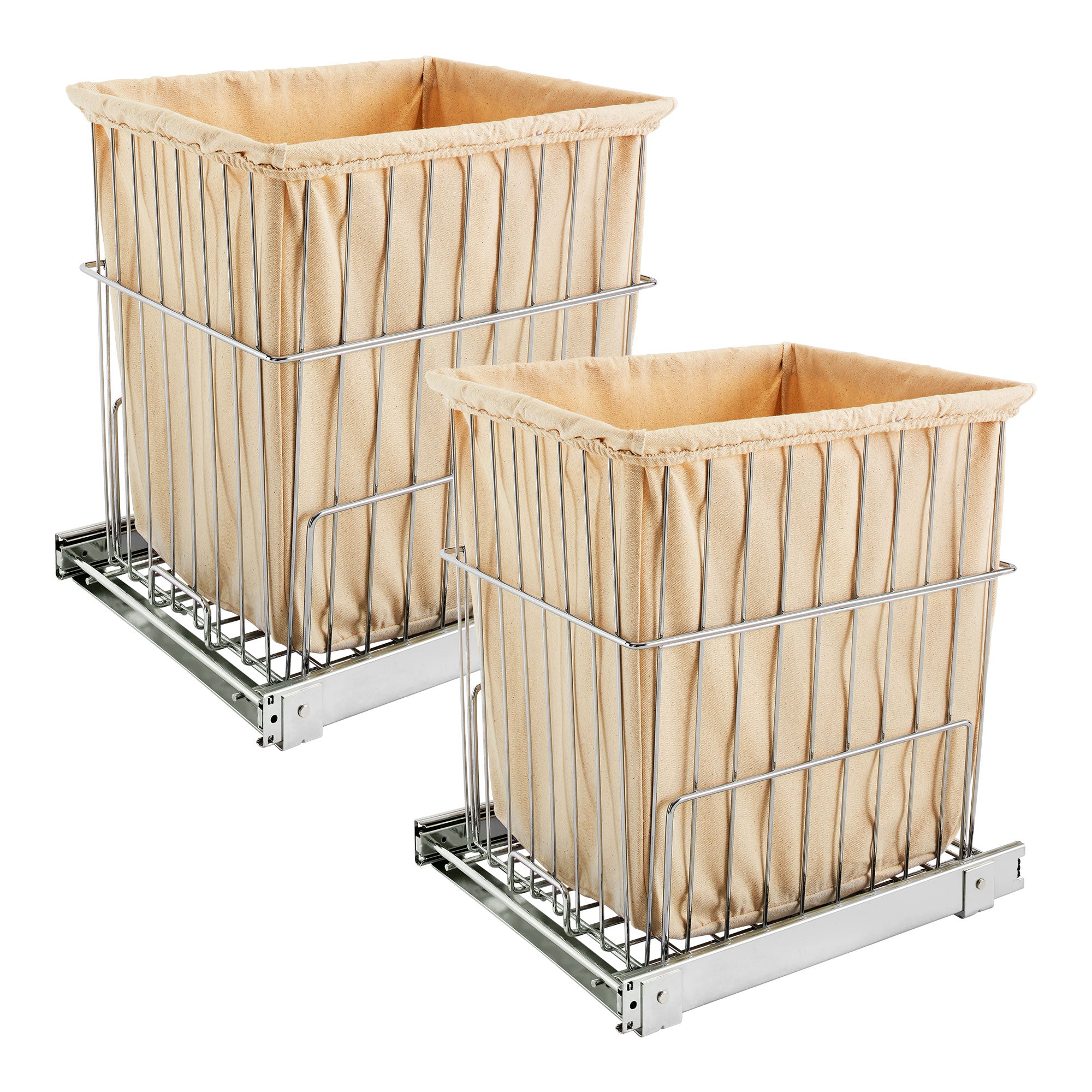 Rev-A-Shelf HRV-1520 S CR Pullout Wire Clothes Hamper w/ Liner, Chrome (2 Pack) - VMInnovations