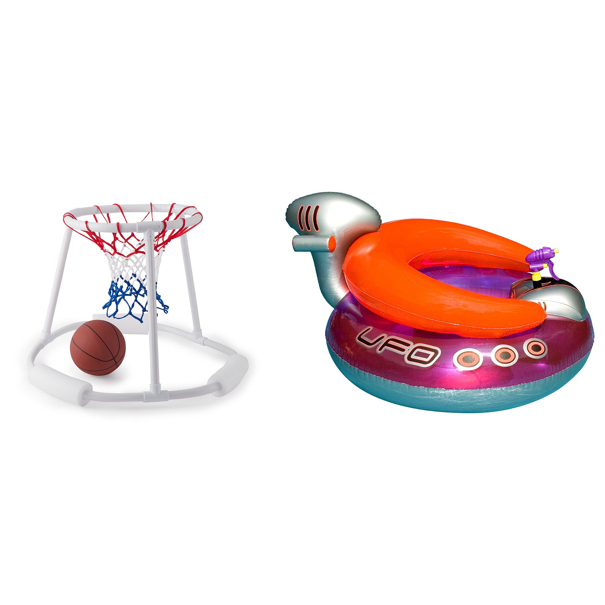 Swimline Pool Basketball Game w/ Ball & Inflatable UFO Lounge Chair w/ Squirtgun
