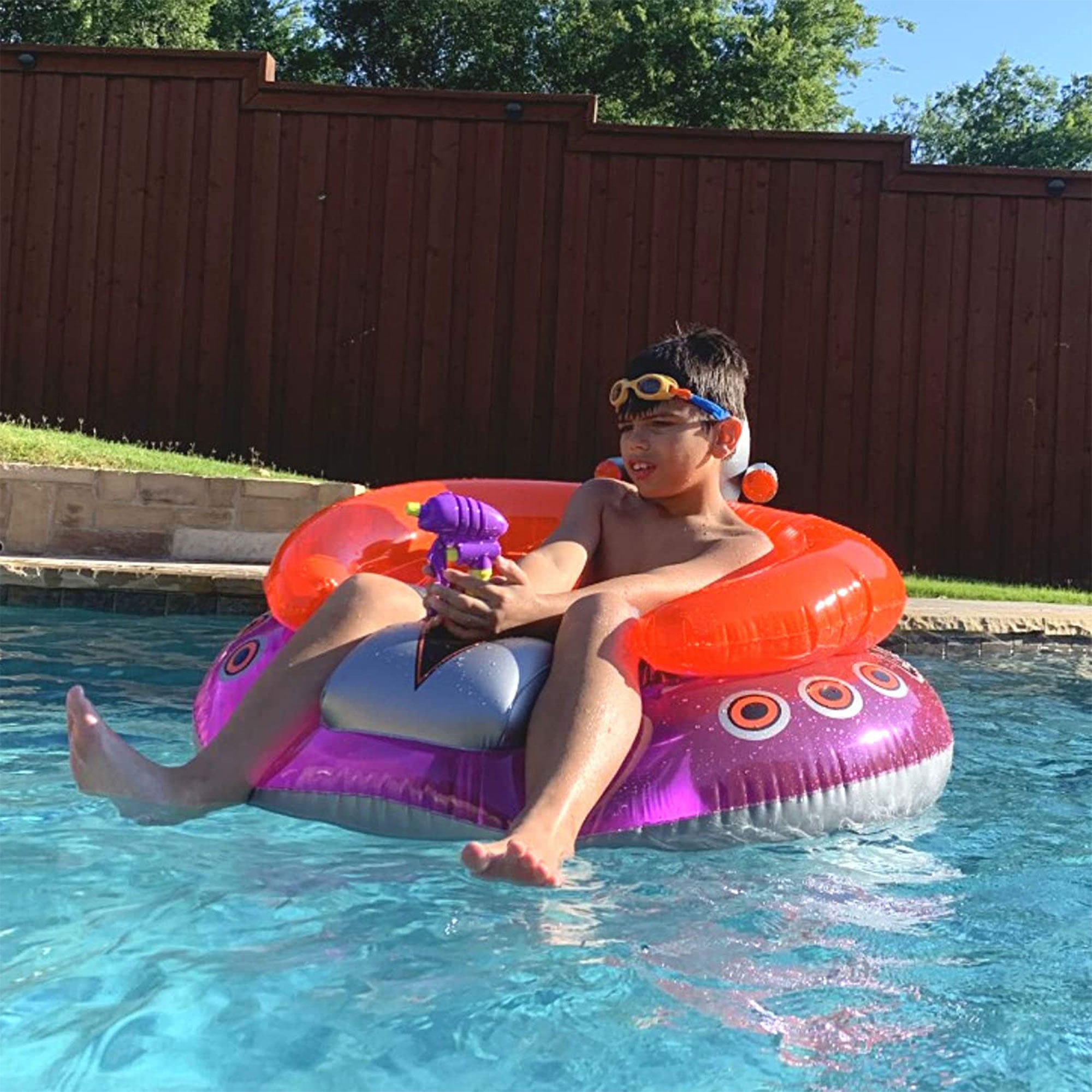 Swimline Pool Basketball Game w/ Ball & Inflatable UFO Lounge Chair w/ Squirtgun
