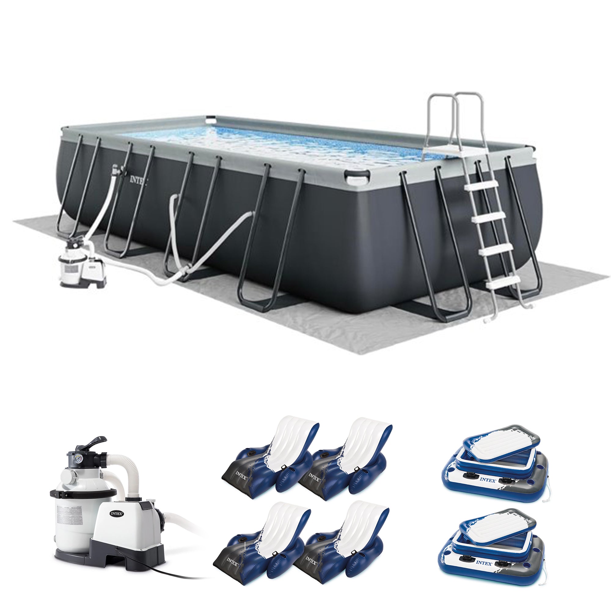Intex 18ft x 9ft x 52in Ultra XTR Frame Pool, Cooler (2 Pack), & Float (4 Pack) - VMInnovations