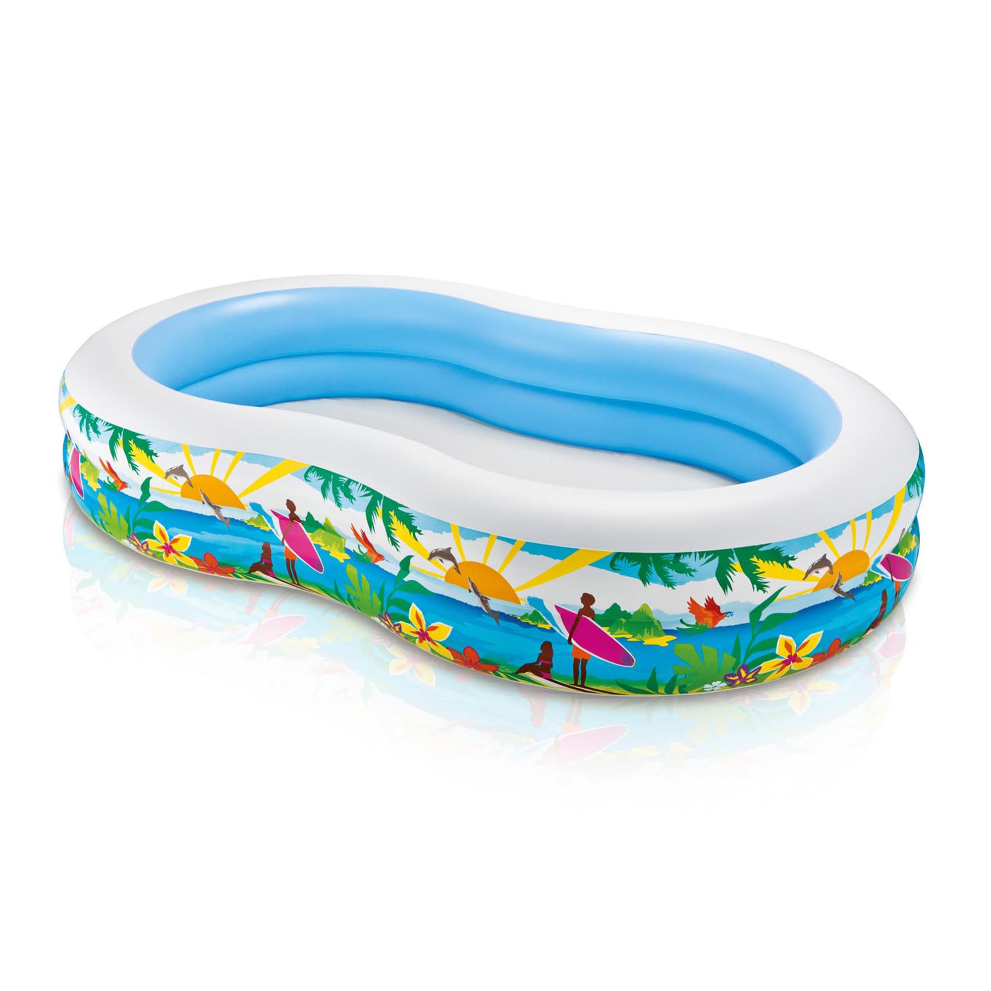 Intex 8.5’x5.25’x18” Seaside Paradise Inflatable Kiddie Pool & Electric Air Pump - VMInnovations