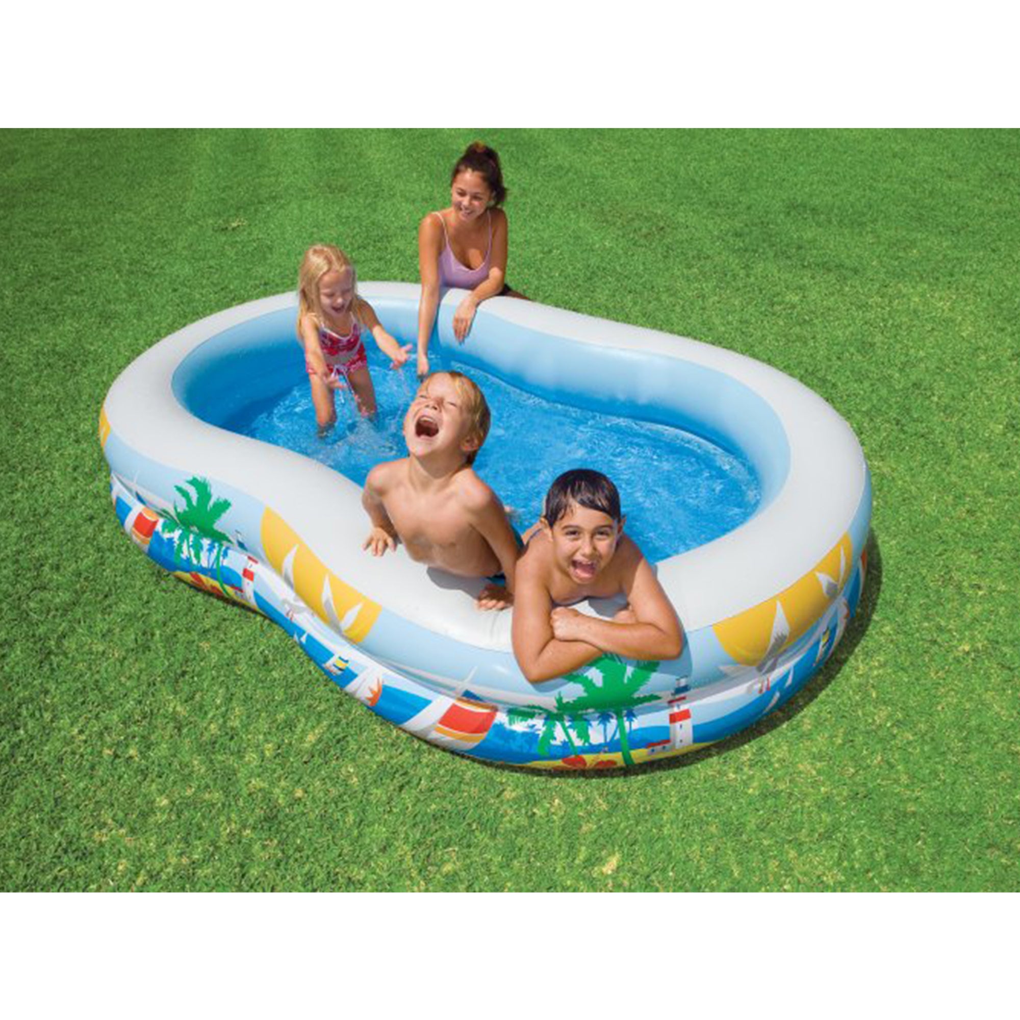 Intex 8.5’x5.25’x18” Seaside Paradise Inflatable Kiddie Pool & Electric Air Pump - VMInnovations