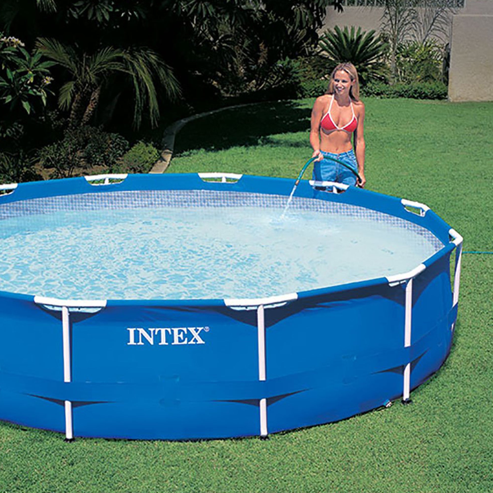 Intex 12' x 2.5' Round Pool w/ Filter Pump & Pool Cleaning Kit w/ Vacuum & Pole - VMInnovations