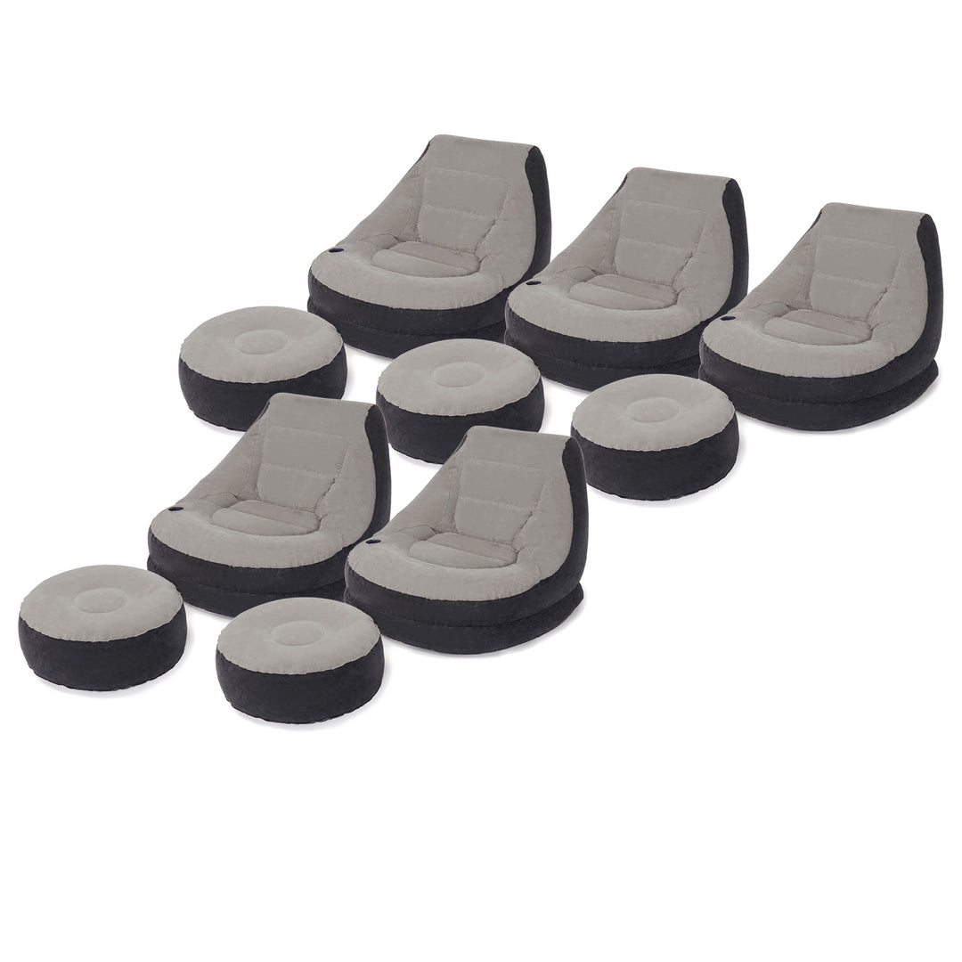 Intex Inflatable Ultra Lounge Chair With Cup Holder & Ottoman Set, Gray (5 Pack)