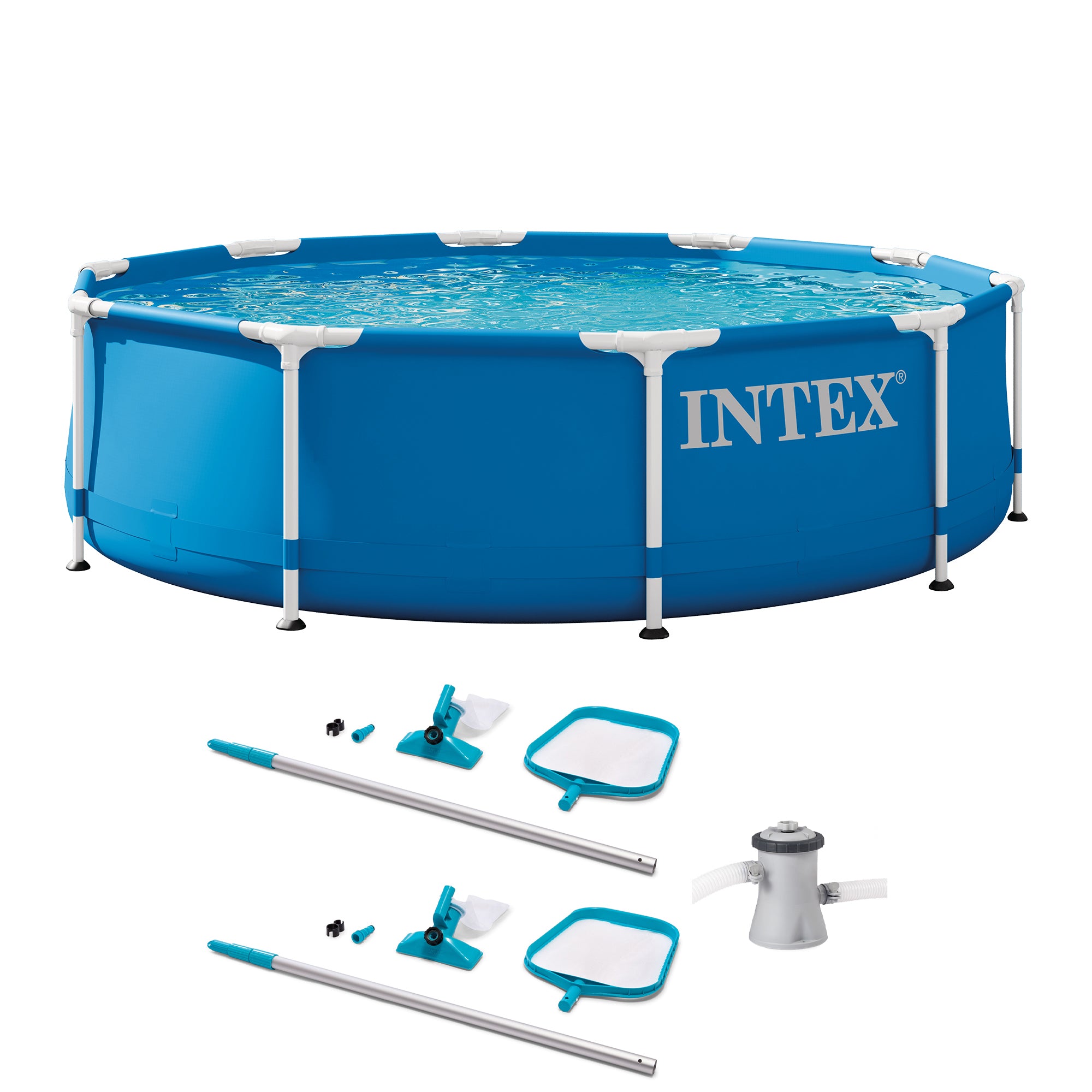 Intex Metal Frame Swimming Pool with Filter Pump and Pool Cleaning Kit (2 Pack)