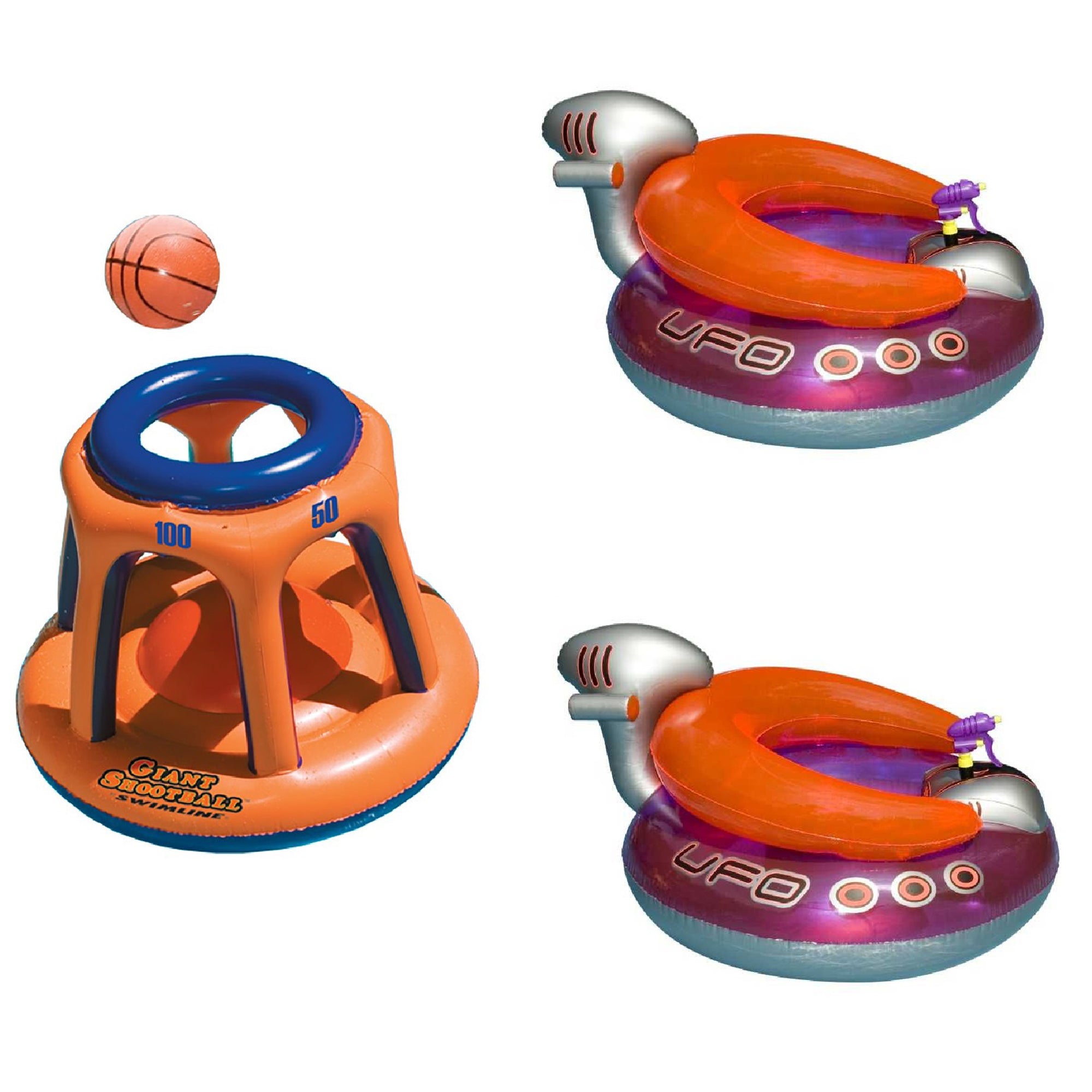 Swimline Basketball Hoop & UFO Lounge Chair Pool Float with Squirt Gun, (2 Pack)