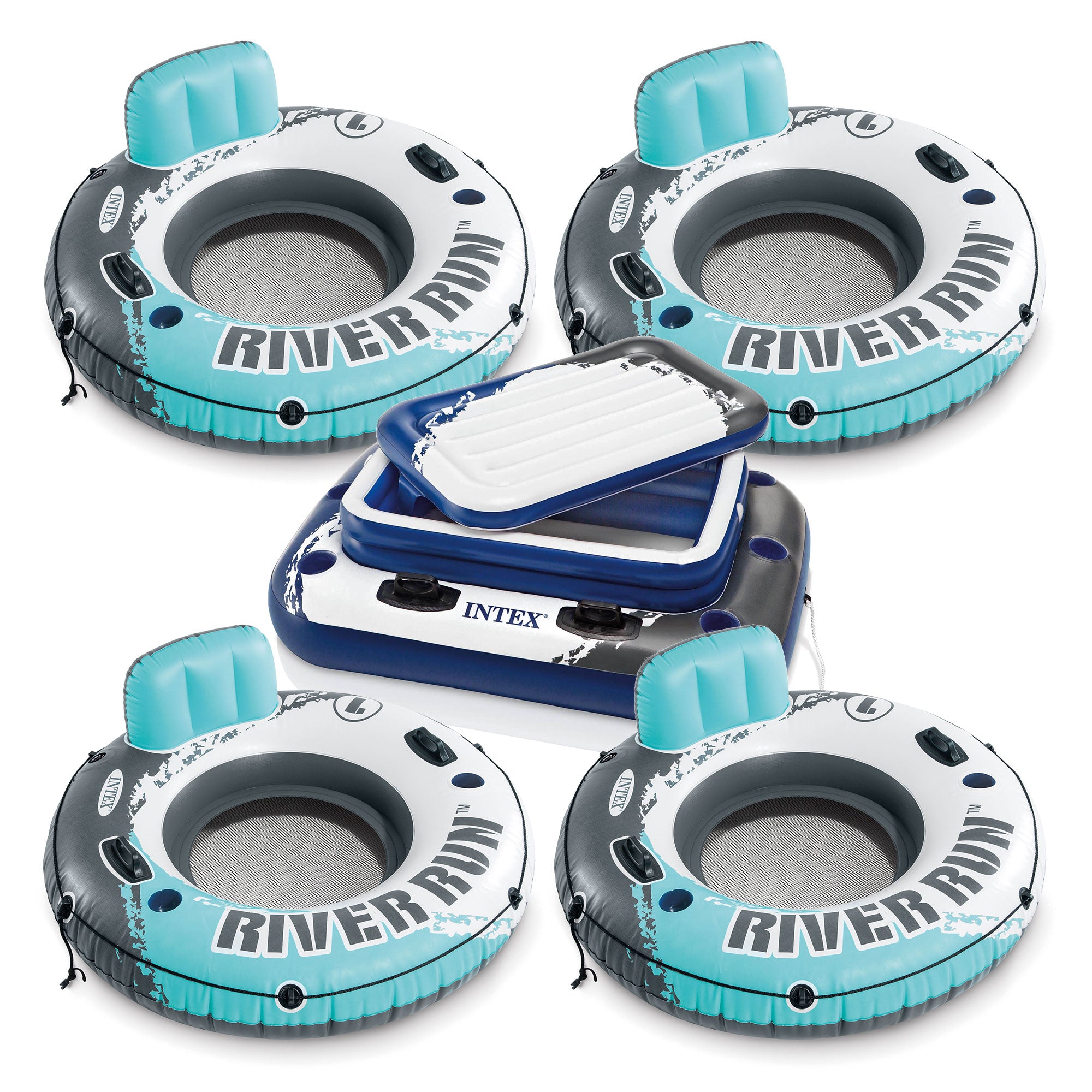 Intex 53" Inflatable Floating Water Raft (4 Pack) & 72 Can Cooler Float