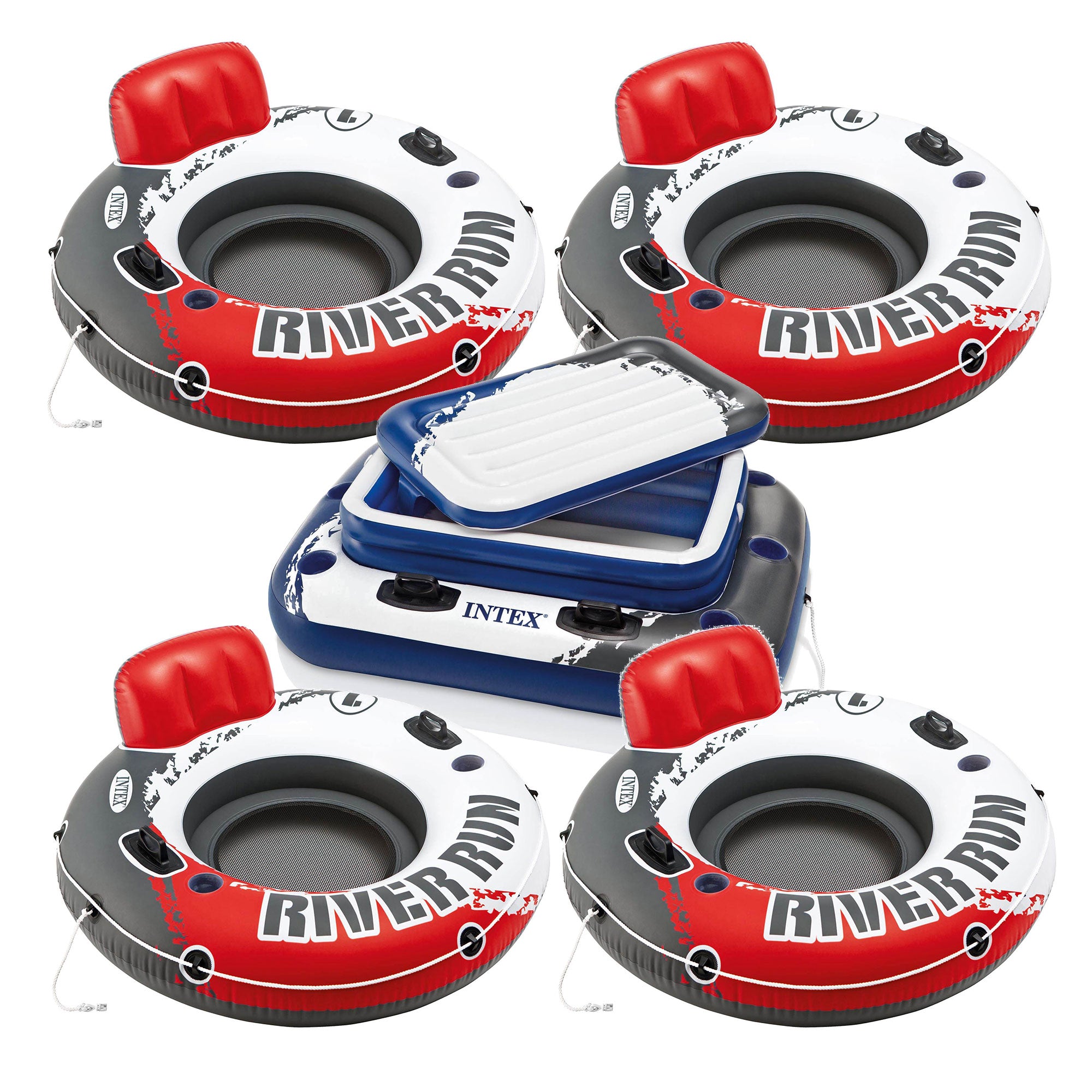 Intex 53" Inflatable Floating Water Raft (4 Pack) & 72 Can Cooler Float