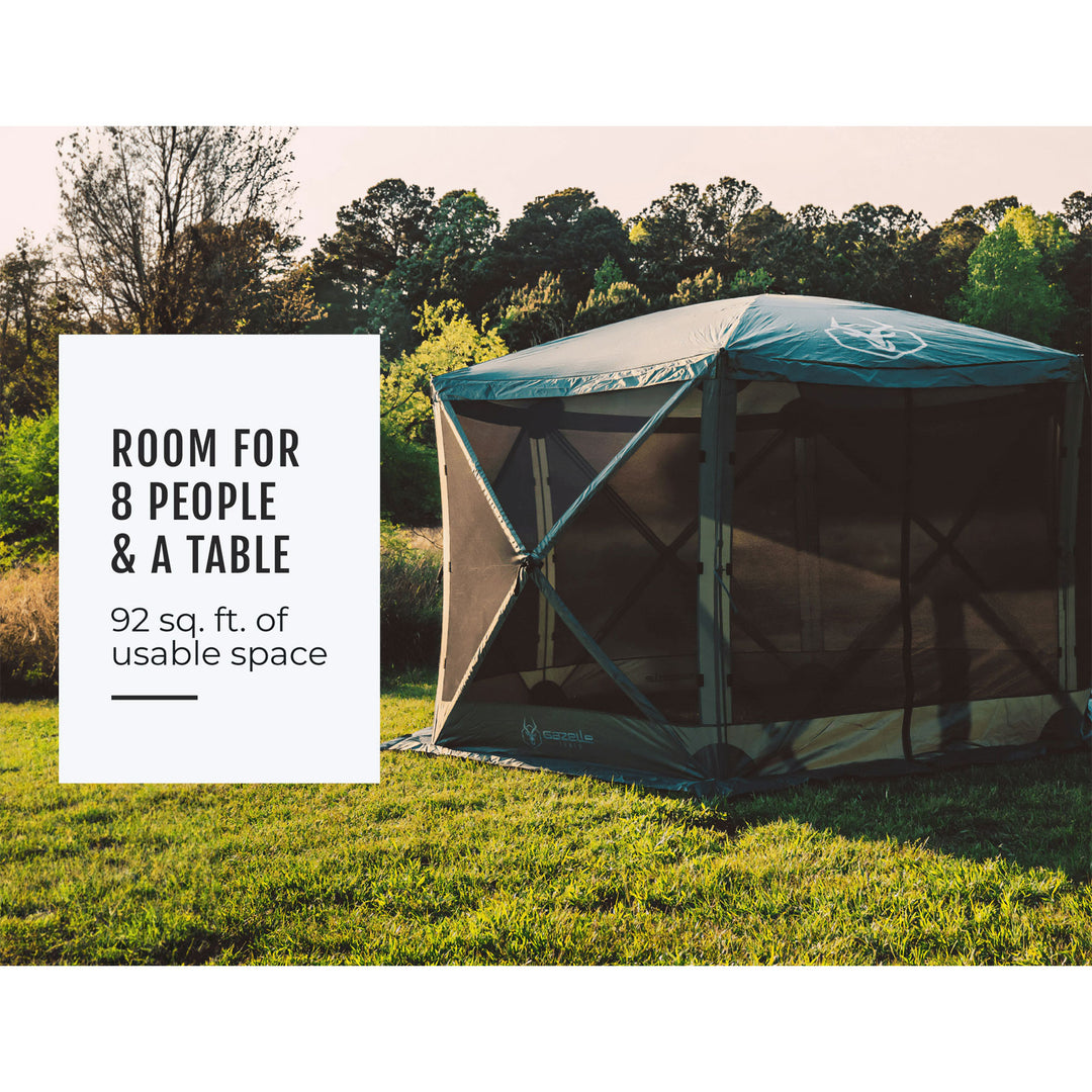 Gazelle GG601GR Pop Up Portable 8 Person Camping Gazebo Day Tent w/ Mesh Windows - VMInnovations