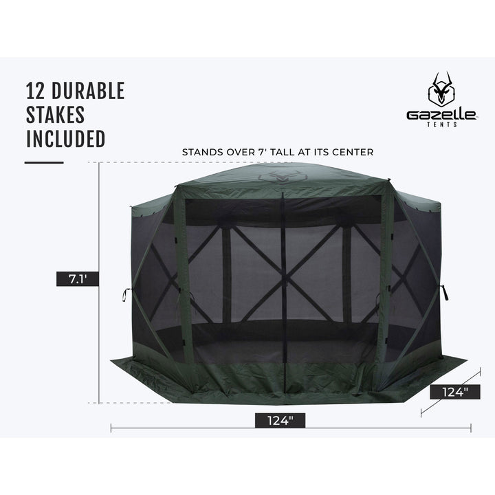 Gazelle GG601GR Pop Up Portable 8 Person Camping Gazebo Day Tent w/ Mesh Windows - VMInnovations