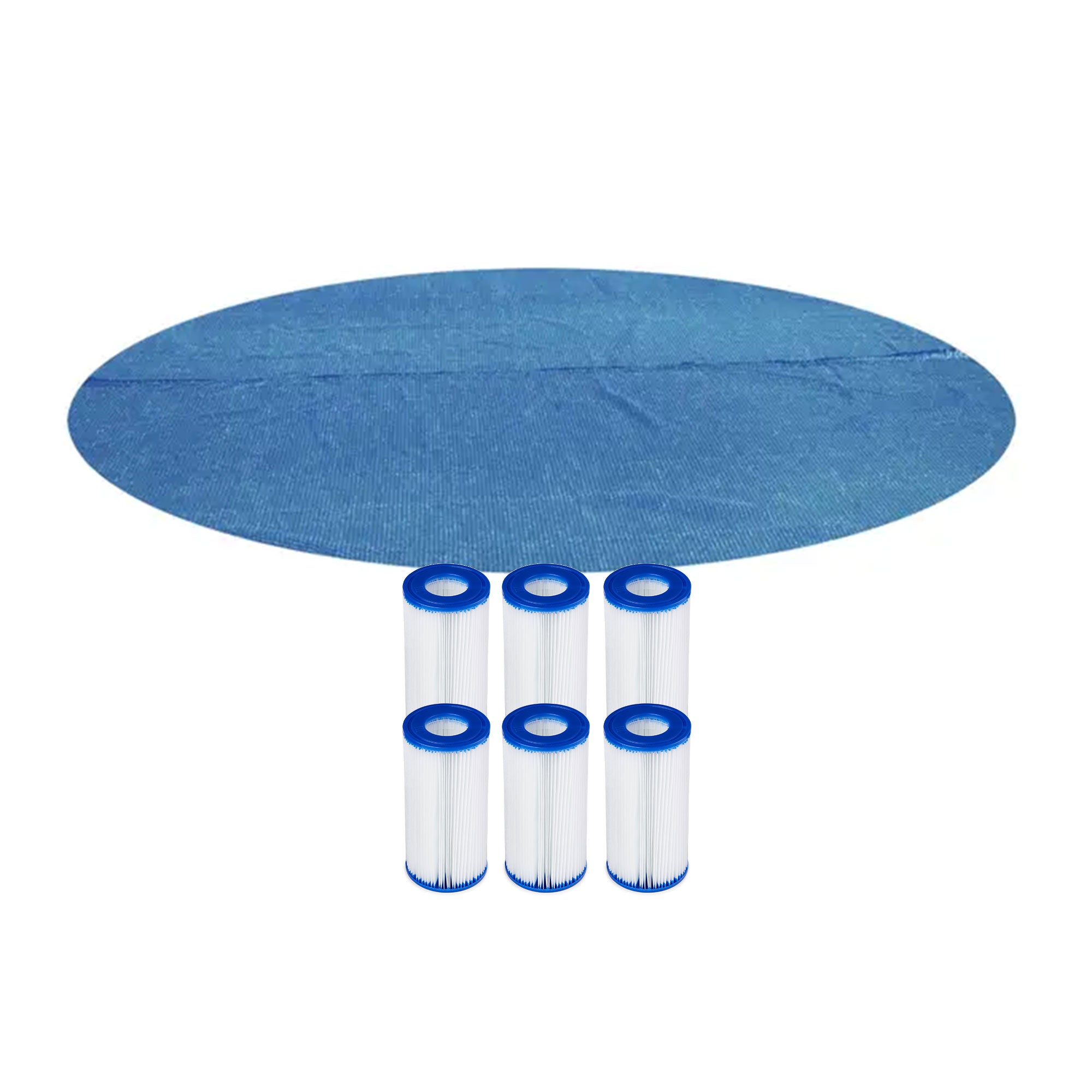 Bestway 14 Ft Pool Solar Heat Cover and 6 Pack of 4.2 x 8 In Filter Replacements - VMInnovations