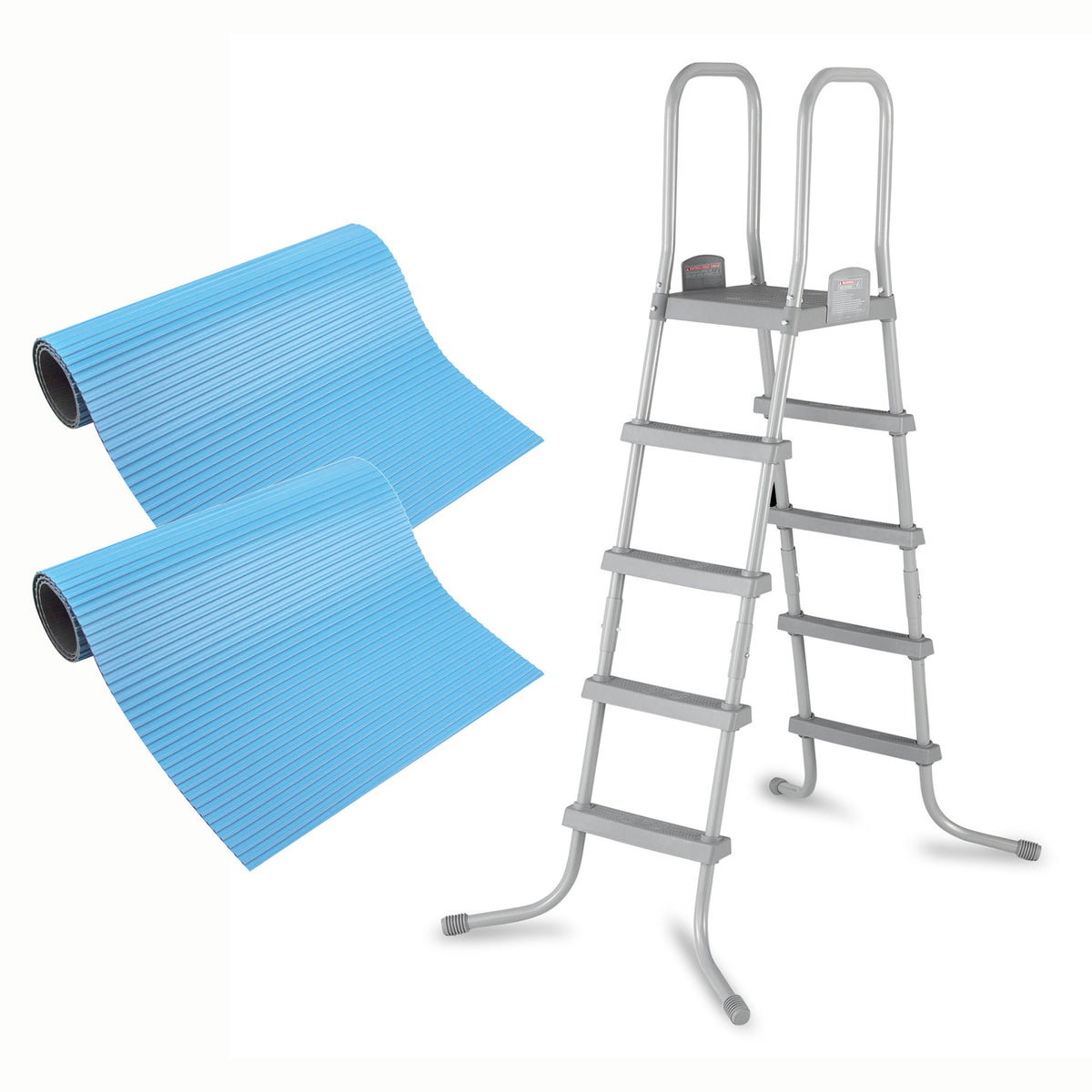 Bestway 52 In SteelPool Ladder w/ No-Slip 9x36-Inch Vinyl Pool Ladder Mats, 2