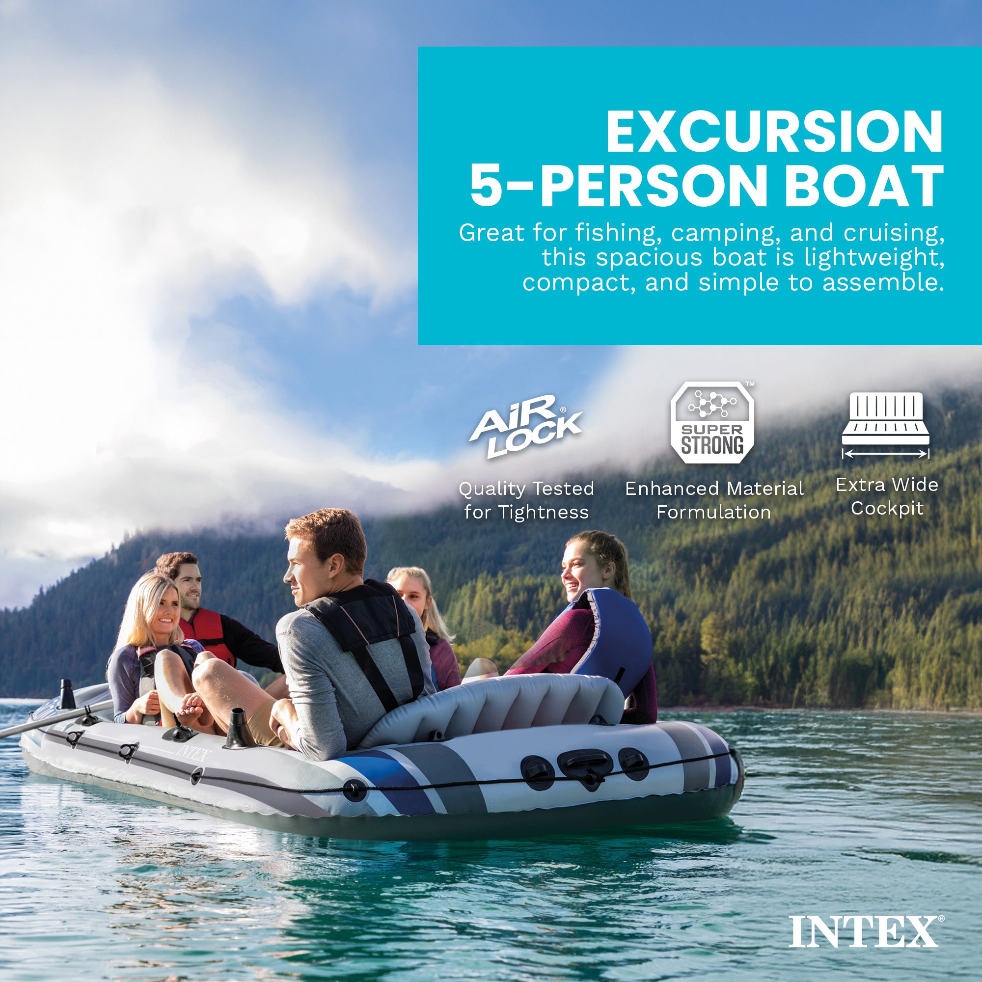 Intex 5 Person Inflatable Fishing Boat, Trolling Motor and Boat Motor Mount Kit