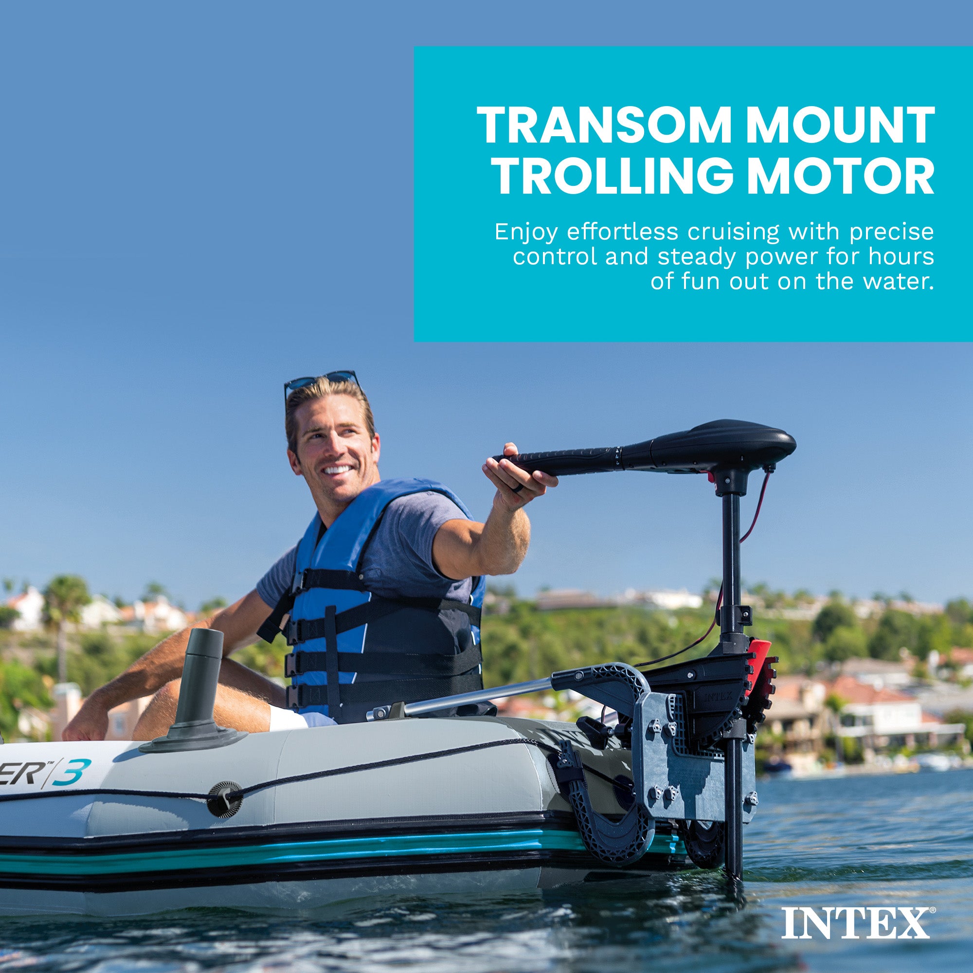 Intex 5 Person Inflatable Fishing Boat, Trolling Motor and Boat Motor Mount Kit