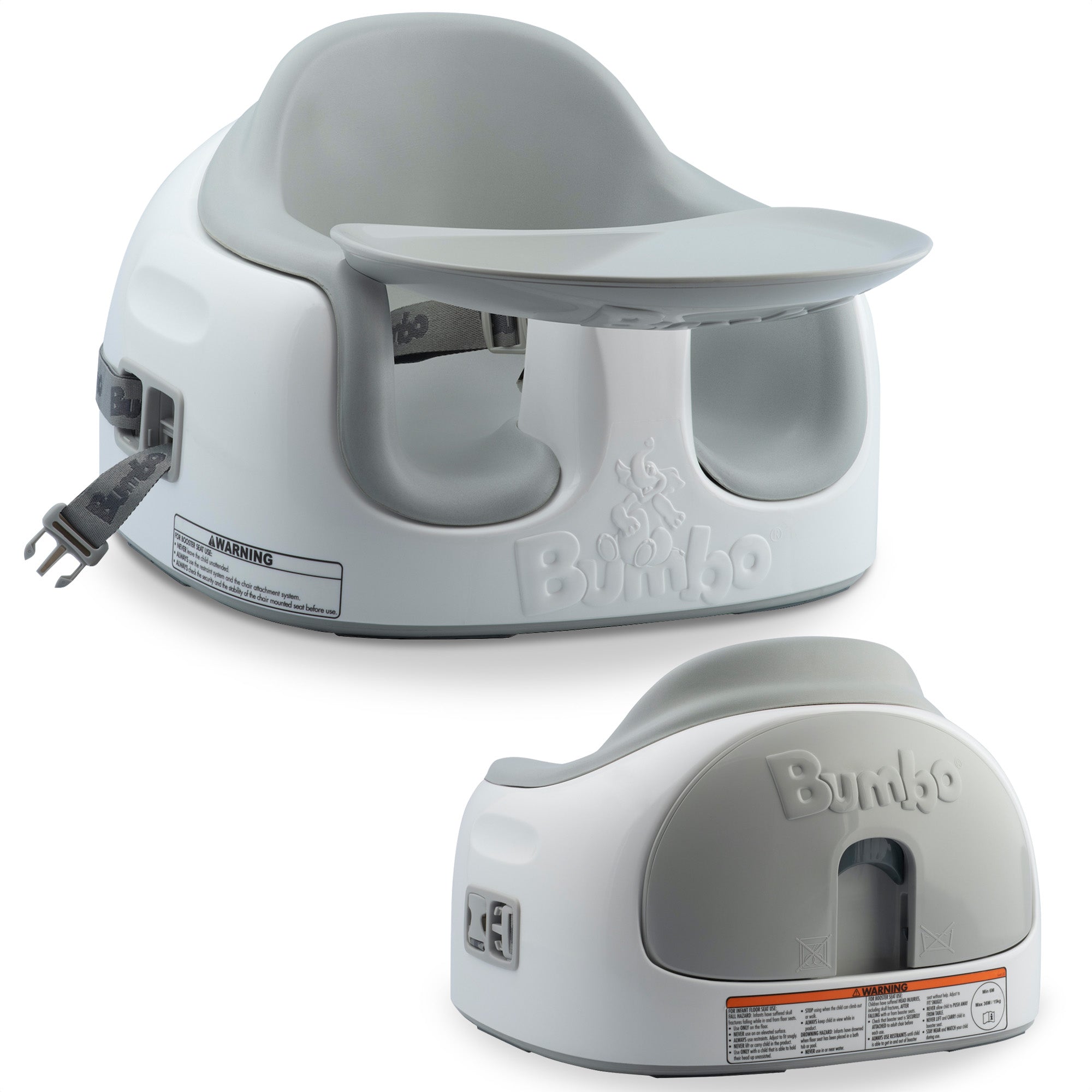 Bumbo Baby Toddler Adjustable 3-in-1 Booster Seat/High Chair & Tray, Cool Gray - VMInnovations
