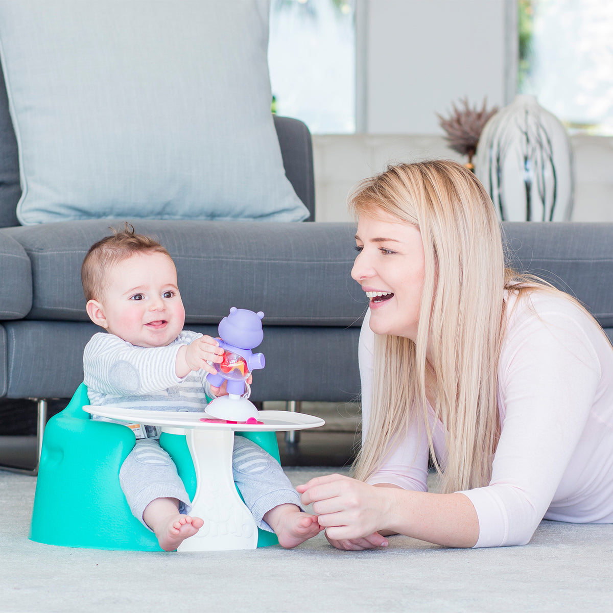 Bumbo Baby Infant Portable Foam Floor Seat with Play Top Tray Attachment, Aqua - VMInnovations