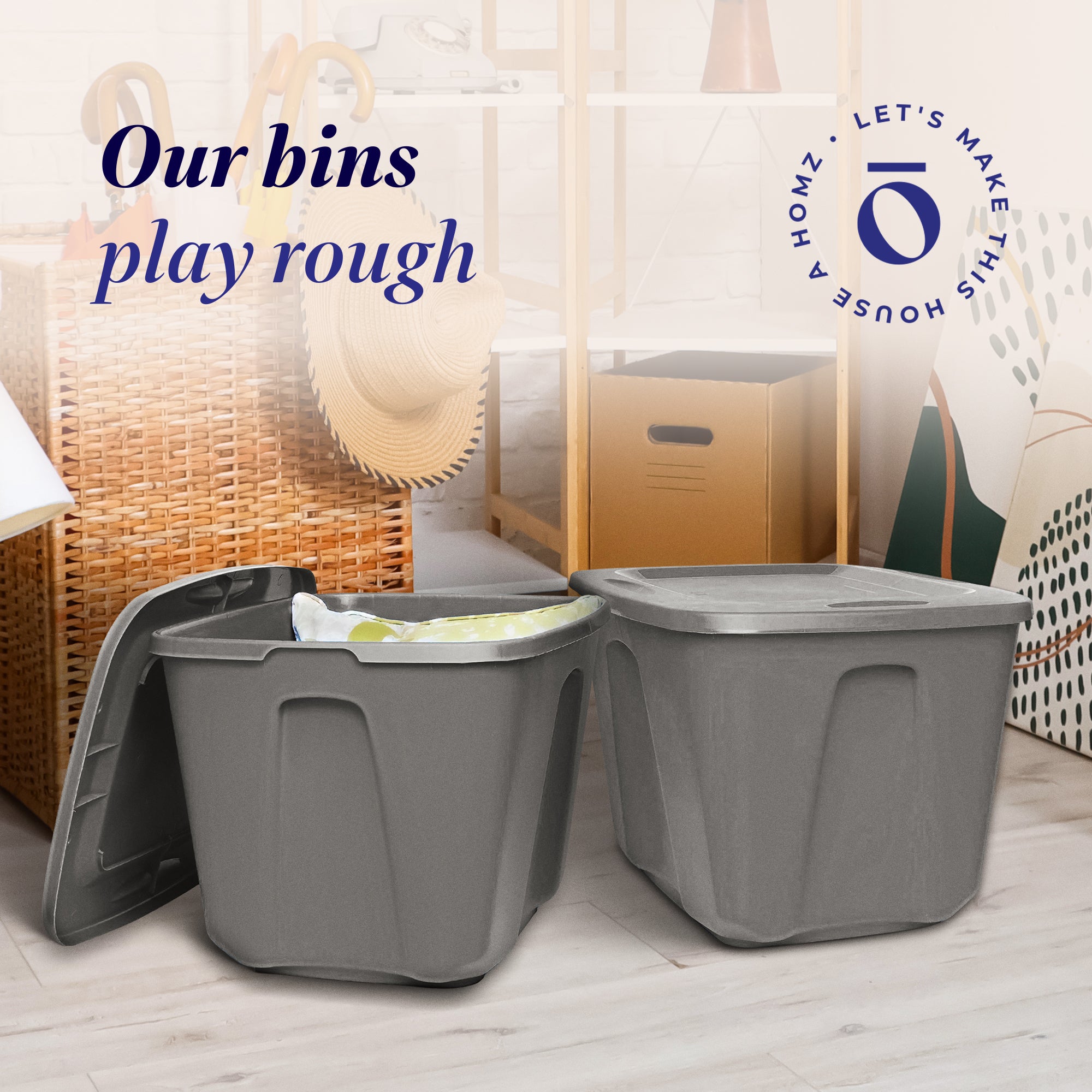 Homz 18-Gallon Stackable Plastic Storage Tote Box Container with Snap-On Lid (Used)