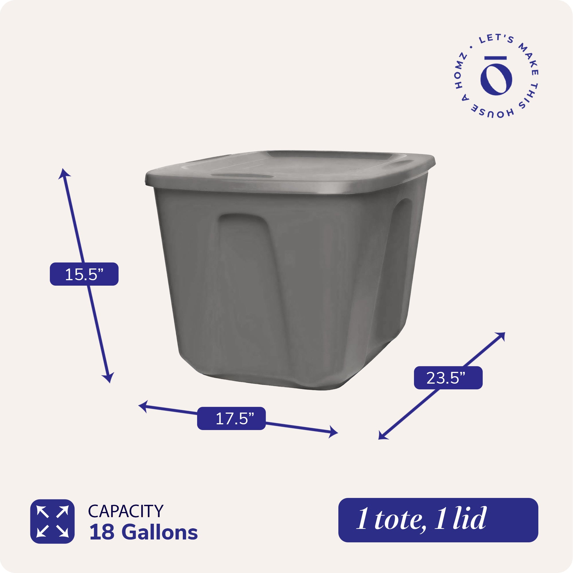 Homz 18-Gallon Stackable Plastic Storage Tote Box Container with Snap-On Lid (Used)