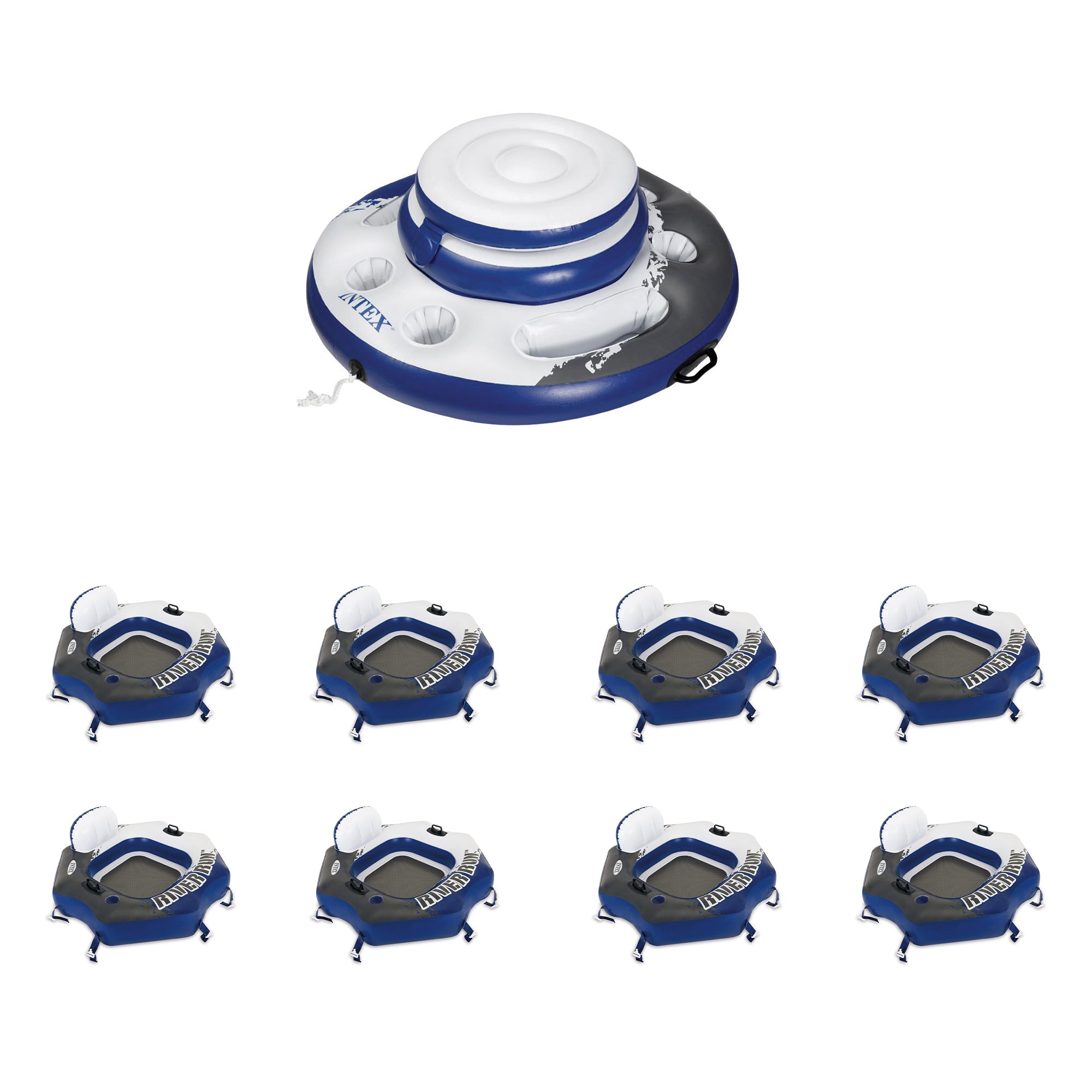 Inflatable Floating Cooler Bundled w/ Connect Inflatable Floating Tube (8 Pack)