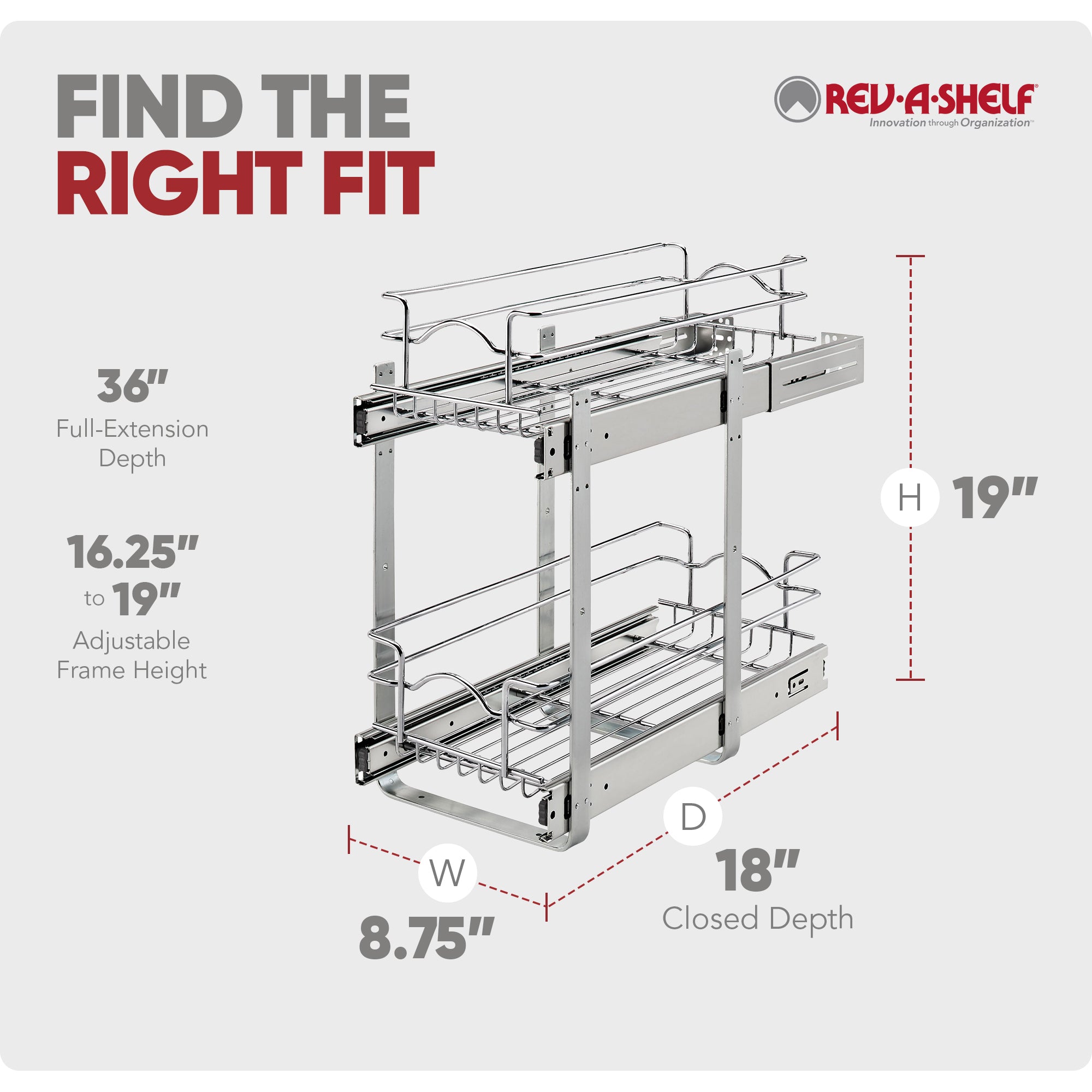 Rev-A-Shelf Pullout 2-Tier Basket Organizer for Kitchen or Vanity Cabinets, 9 x 18 In, 5WB2-0918CR-1 - VMInnovations