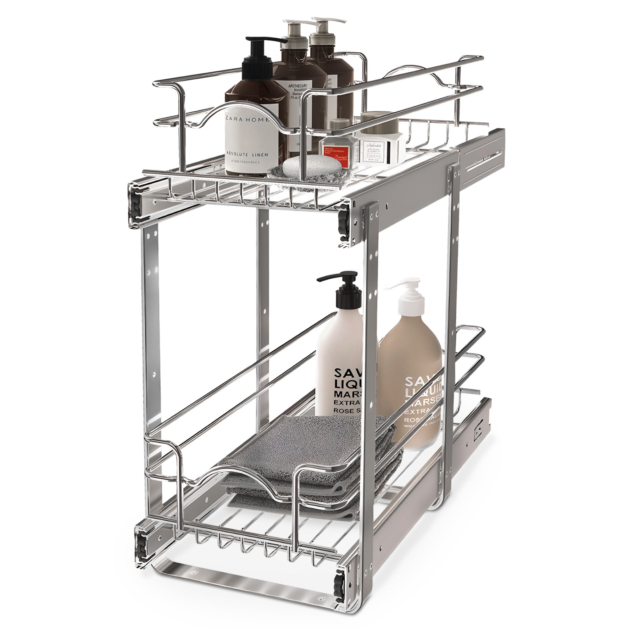 Rev-A-Shelf Pullout 2-Tier Basket Organizer for Kitchen or Vanity Cabinets, 9 x 18 In, 5WB2-0918CR-1 - VMInnovations