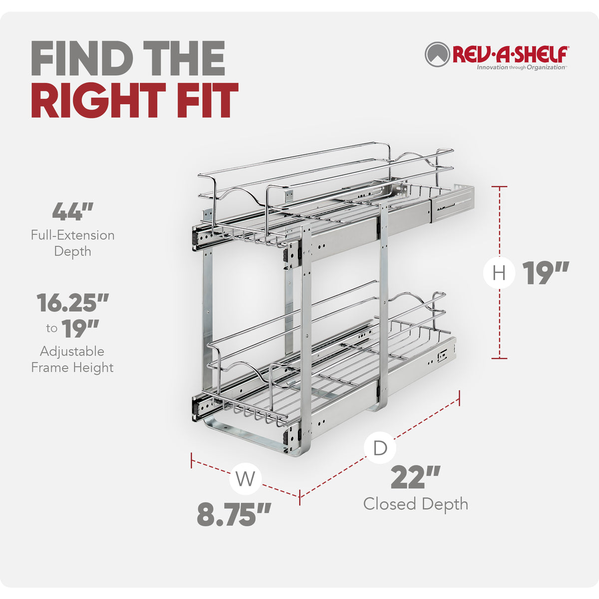 Rev-A-Shelf 5WB2-0922CR-1 9" x 22" 2-Tier Cabinet Pull Out Wire Basket, Chrome (For Parts)