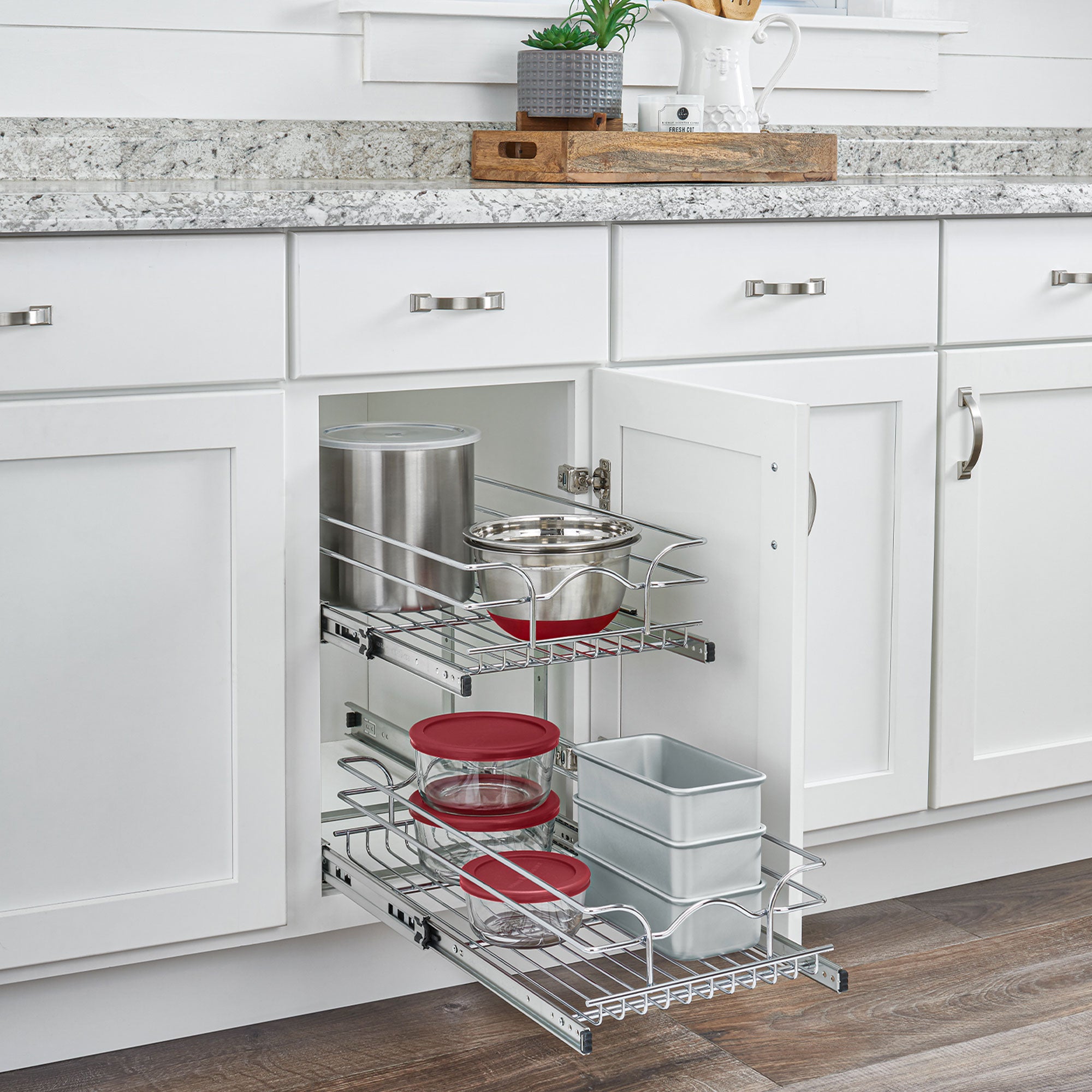 Rev-A-Shelf Pullout 2-Tier Basket Organizer for Kitchen or Vanity Cabinets, 9 x 22 In, 5WB2-0922CR-1 - VMInnovations