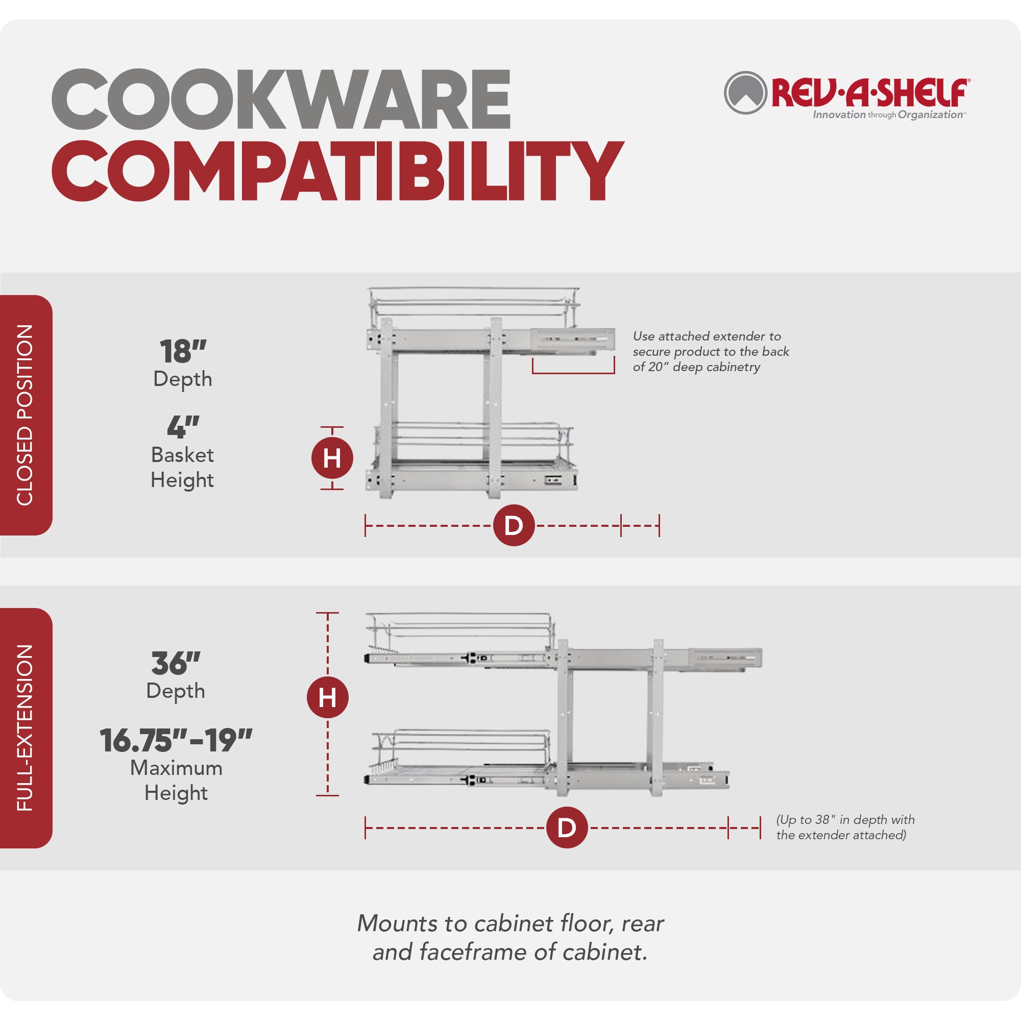 Rev-A-Shelf Pullout 2-Tier Basket Organizer for Kitchen or Vanity Cabinets, 12 x 18 In, 5WB2-1218CR-1 - VMInnovations