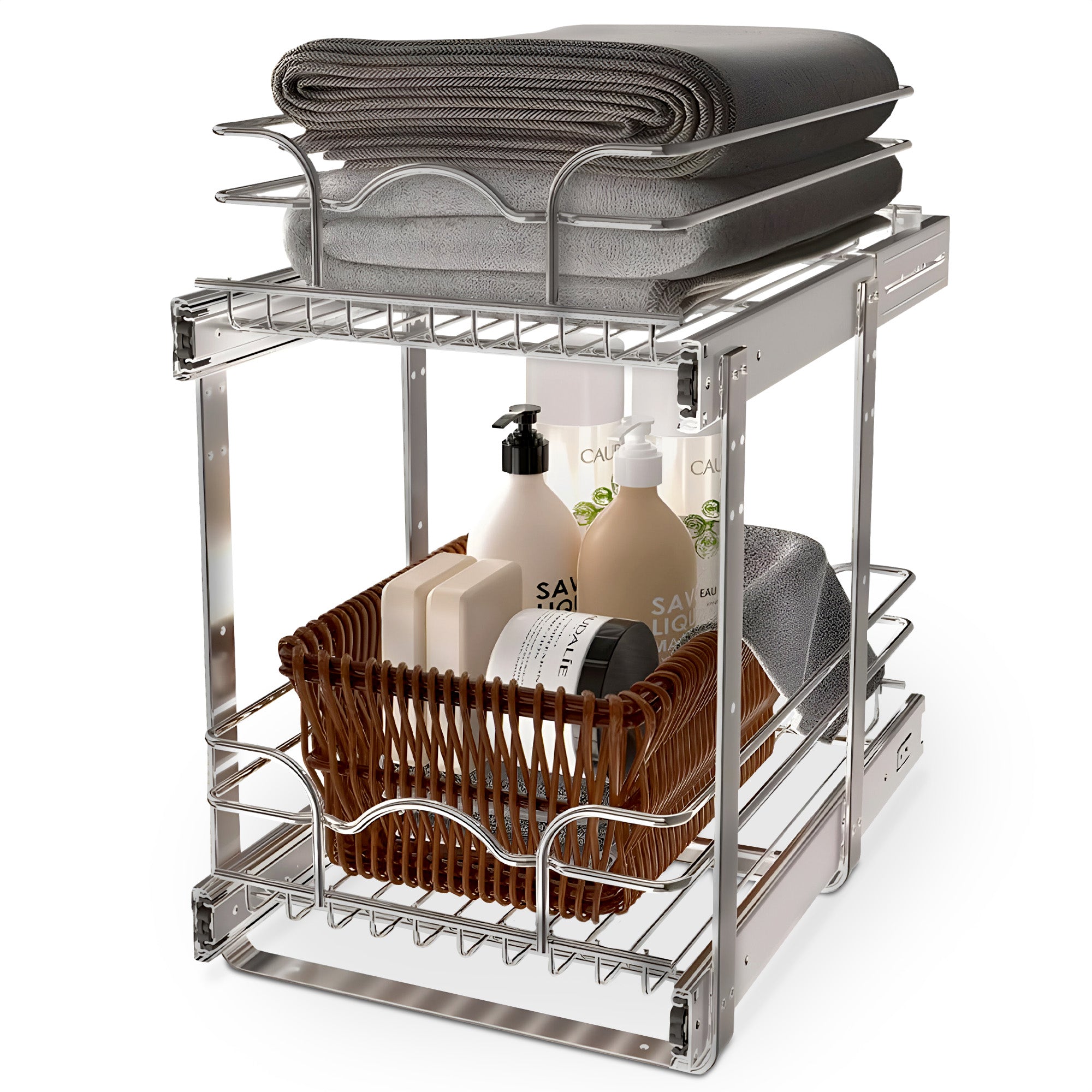 Rev-A-Shelf Pullout 2-Tier Basket Organizer for Kitchen or Vanity Cabinets, 12 x 18 In, 5WB2-1218CR-1 - VMInnovations