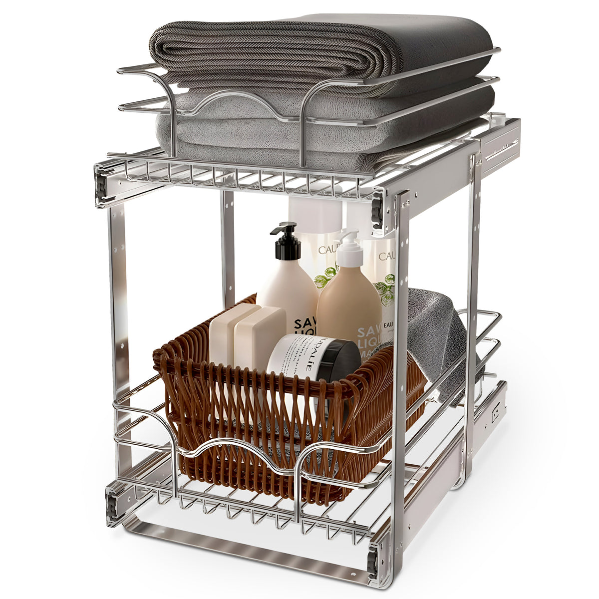 Rev-A-Shelf 12" x 18" 2-Tier Cabinet Pull Out Wire Basket, Chrome (Used)
