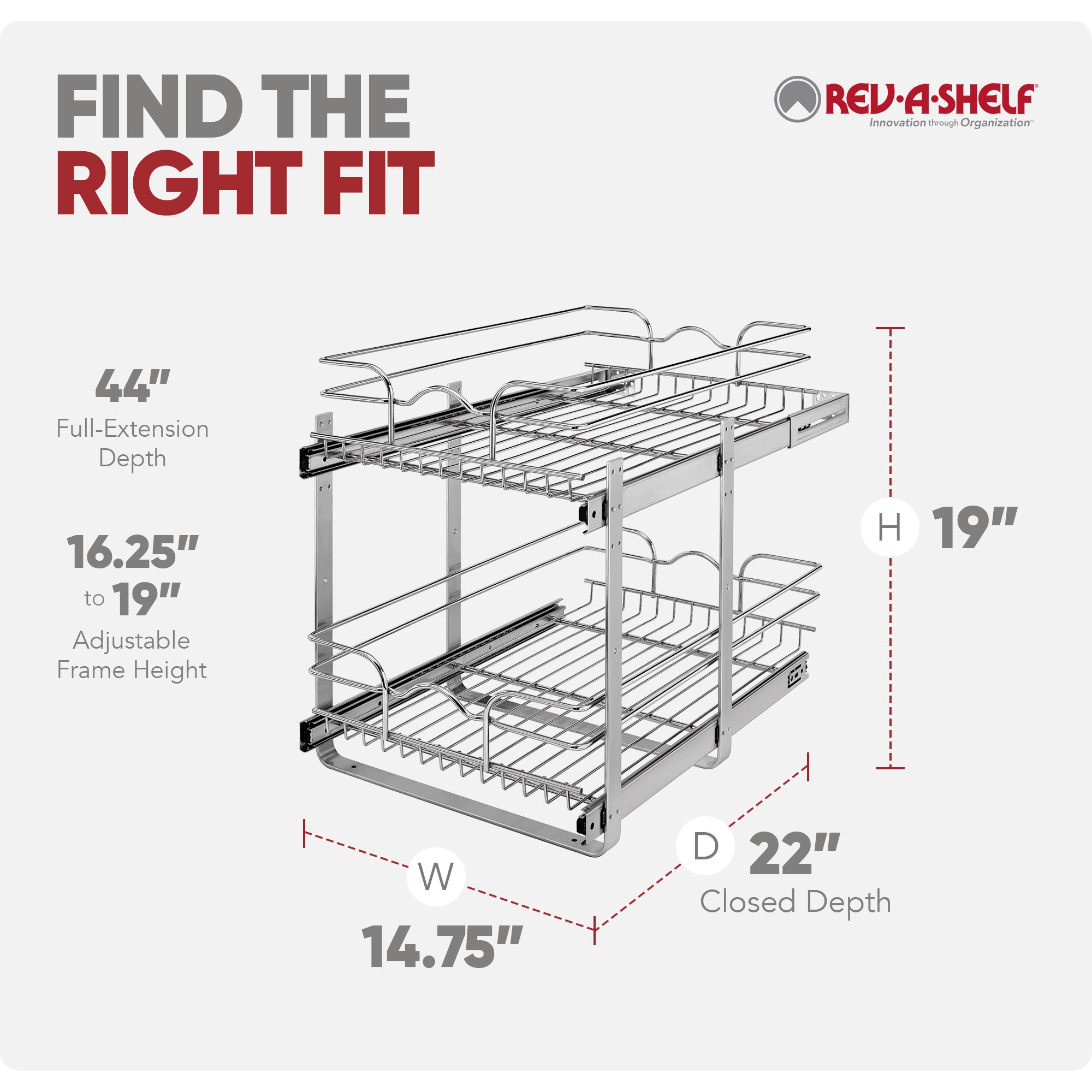 Rev-A-Shelf Pullout 2-Tier Basket Organizer for Kitchen or Vanity Cabinets, 15 x 22 In, 5WB2-1522CR-1 - VMInnovations