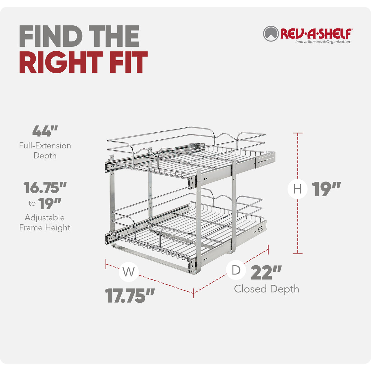 Rev-A-Shelf 18"x22" 2-Tier Pull Out Baskets, Chrome (Open Box) (3 Pack)