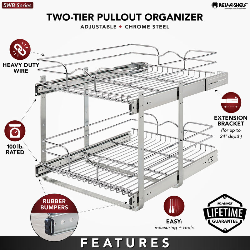 Rev-A-Shelf 18"x22" 2-Tier Pull Out Baskets, Chrome (Open Box) (2 Pack)