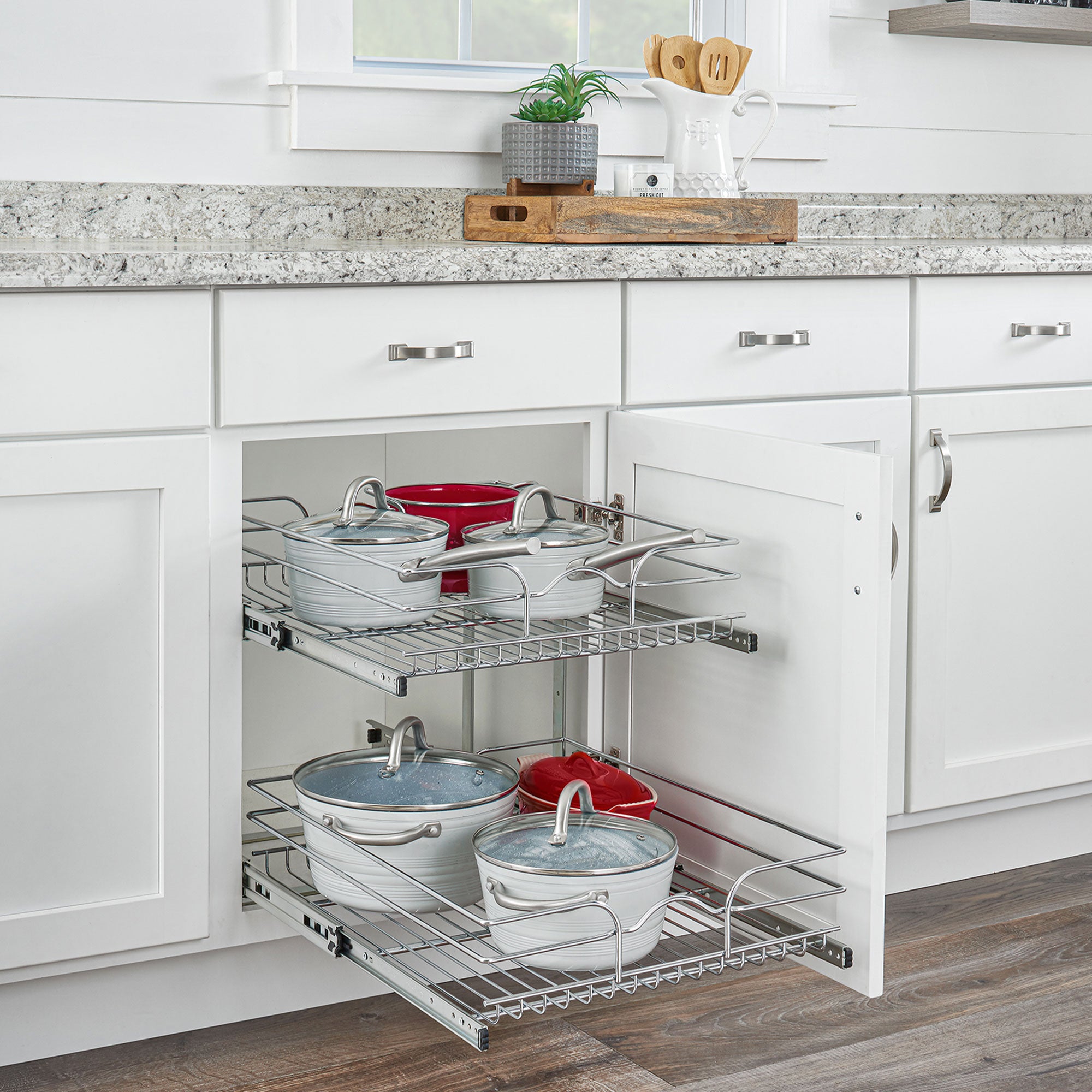 Rev-A-Shelf Pullout 2-Tier Basket Organizer for Kitchen or Vanity Cabinets, 21 x 22 In, 5WB2-2122CR-1