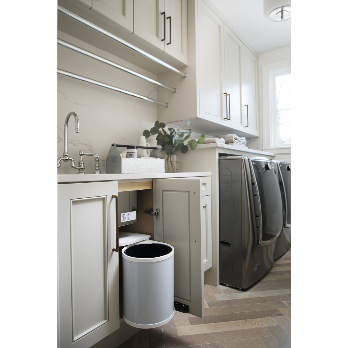 Rev-A-Shelf 14 Liter Steel Under Sink Kitchen Waste Container, White (Open Box)