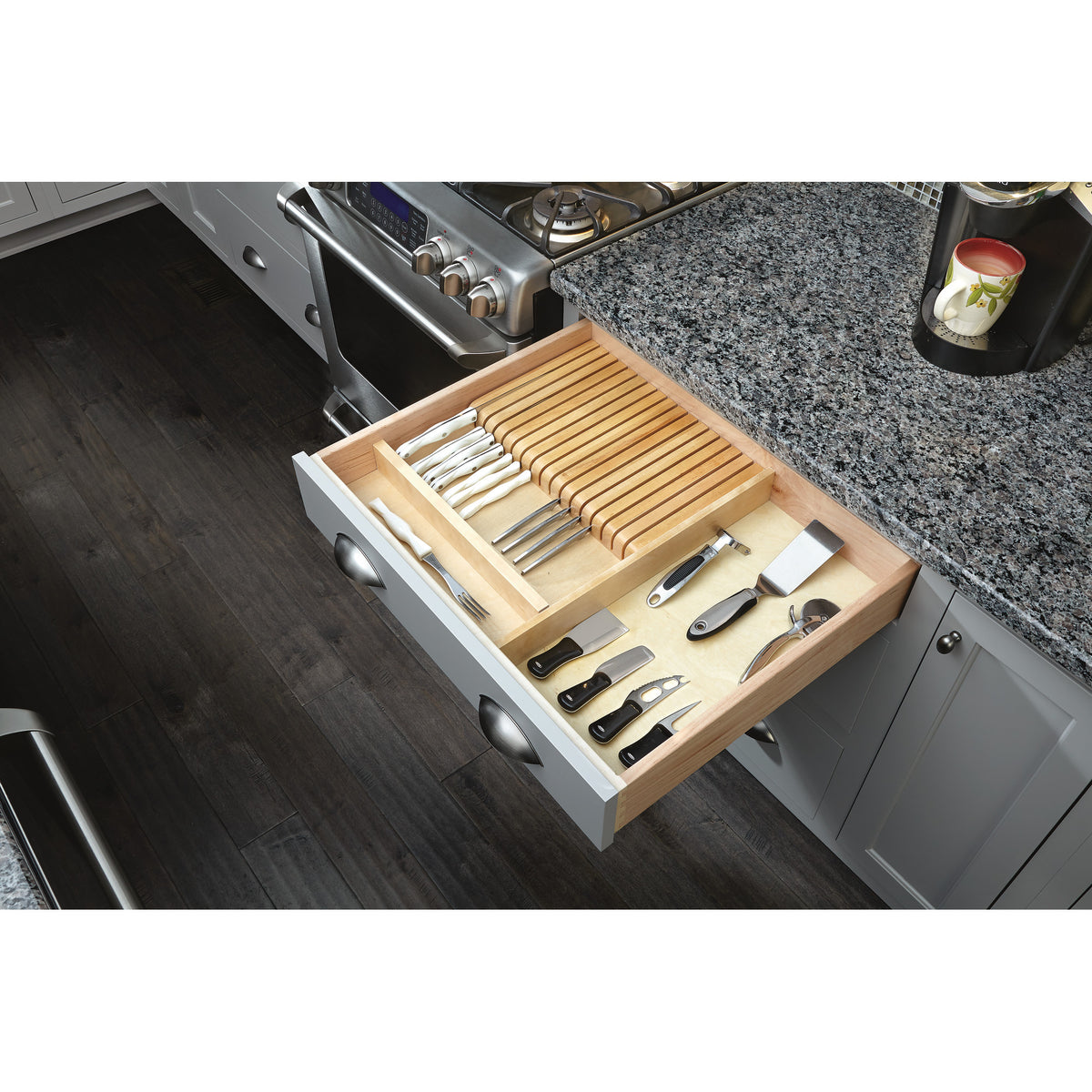 Rev-A-Shelf 19 Slot Kitchen Knife Block Drawer Organizing Insert, Wood (Used)