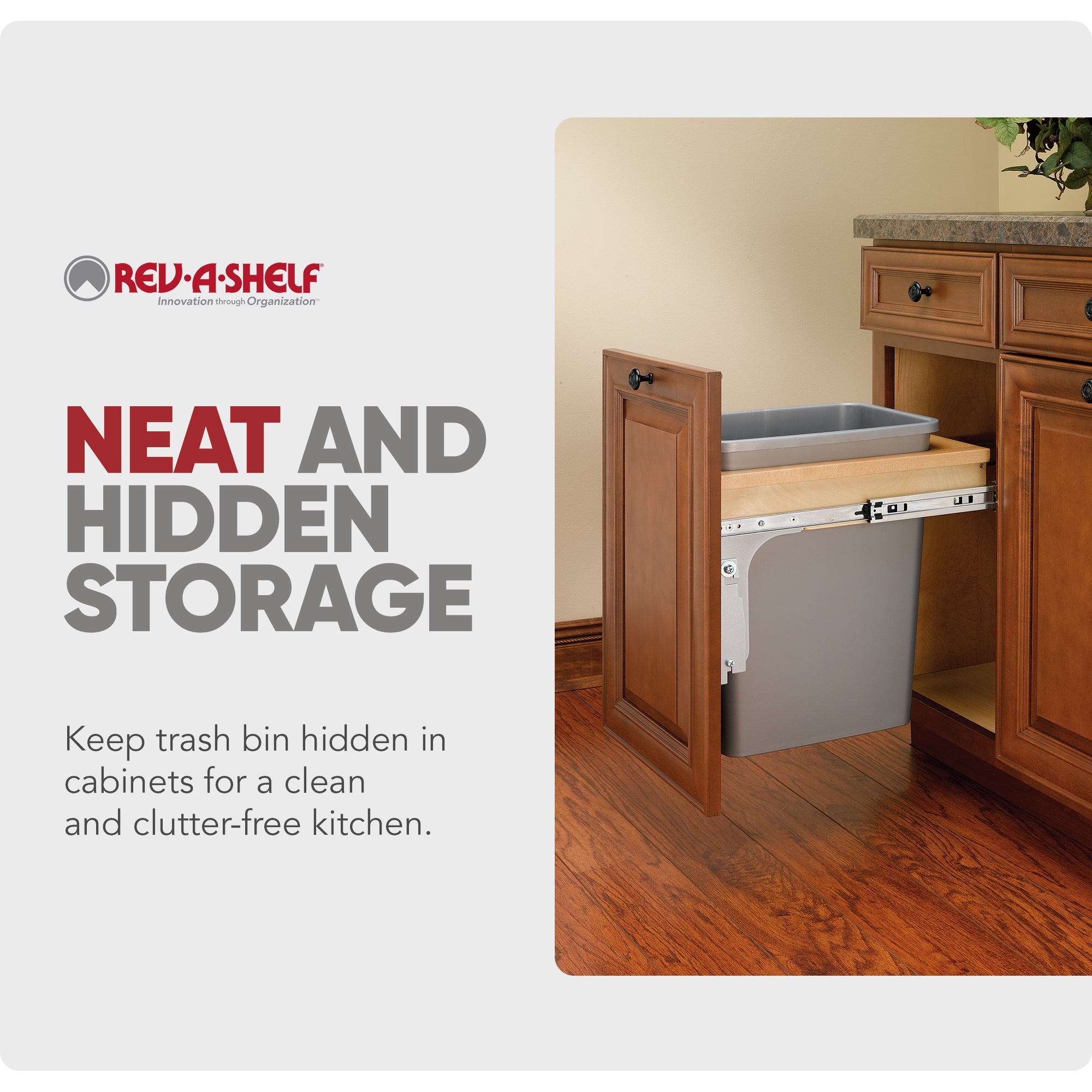 Rev-A-Shelf Single Pullout Trash Can, Reduced Depth, 35 qt., 4WCTM-1516DM-1