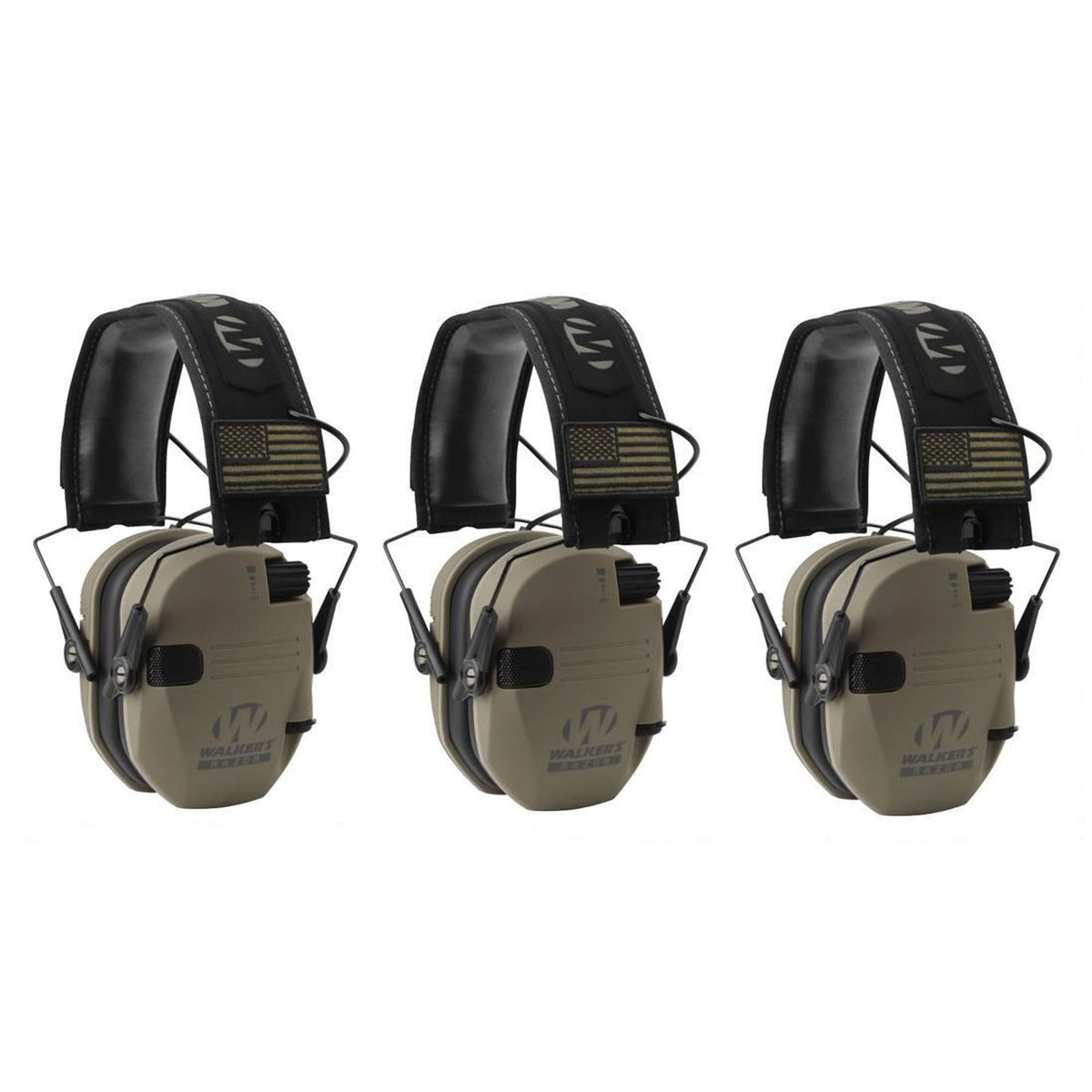 Walker's Razor Slim Shooter Electronic Hearing Earmuff, Tan Patriot (3 Pack) - VMInnovations