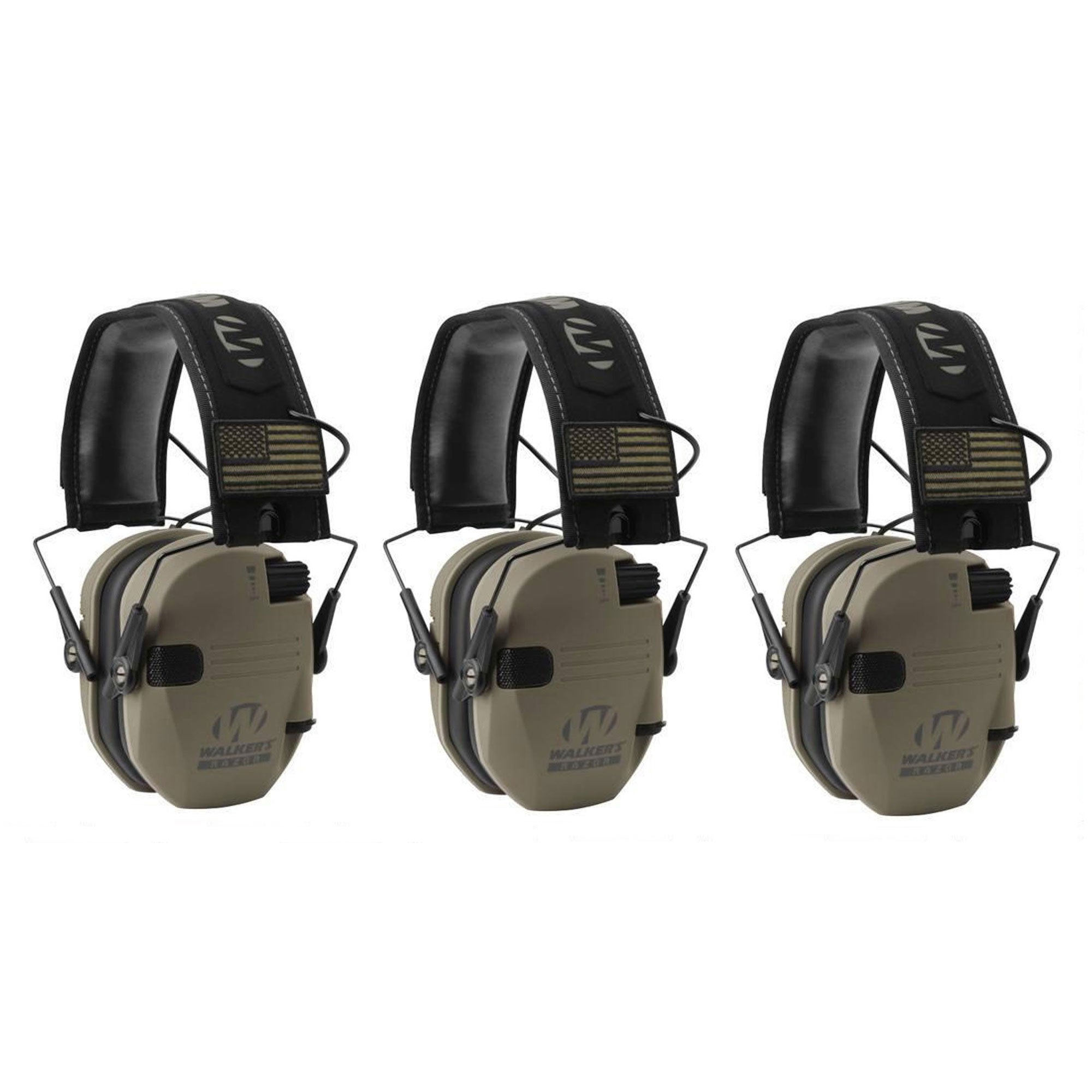 Walker's Razor Slim Shooter Electronic Hearing Earmuff, Tan Patriot (3 Pack) - VMInnovations