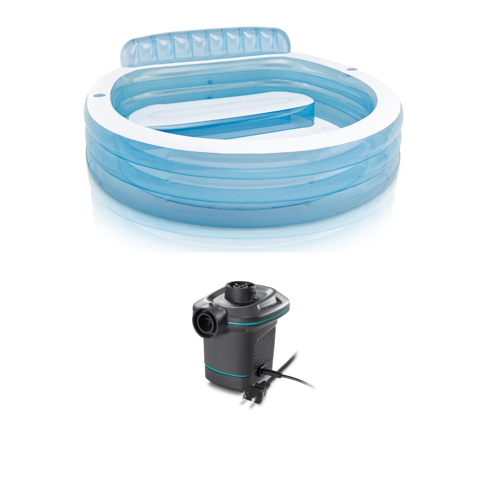 Intex 90"x86"x31" Family Lounge Pool w/ Built In Bench & 120V Electric Air Pump - VMInnovations