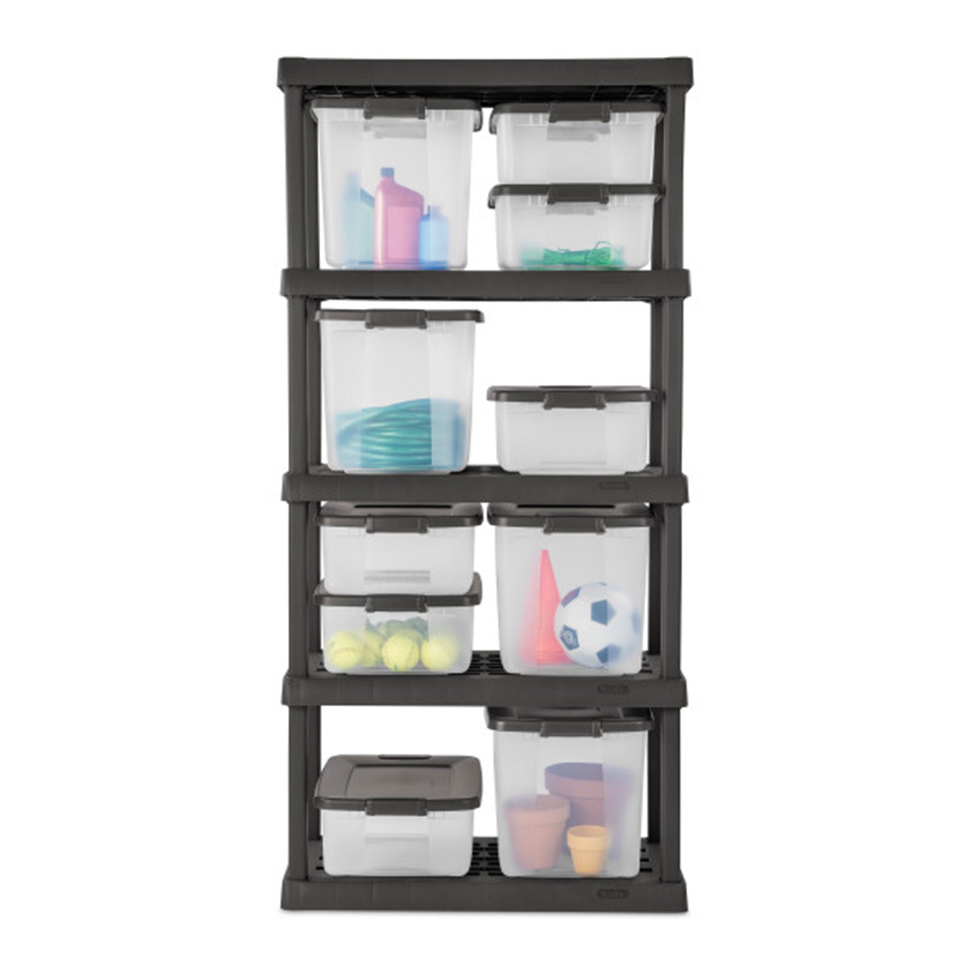 Sterilite 25 Qt. Shelf Tote Driftwood Lid Clear Base w/Platinum Latches(24 Pack) - VMInnovations