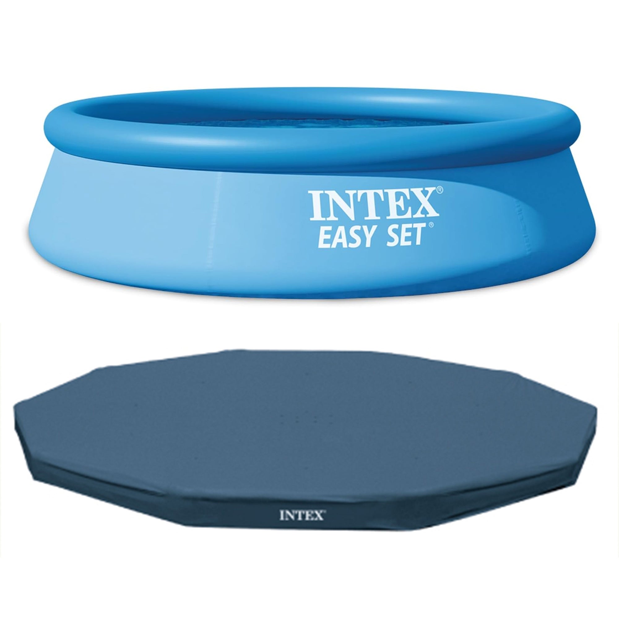 Intex 10ft Round Swimming Pool Cover & Easy Set 10ft x 30in Inflatable Pool
