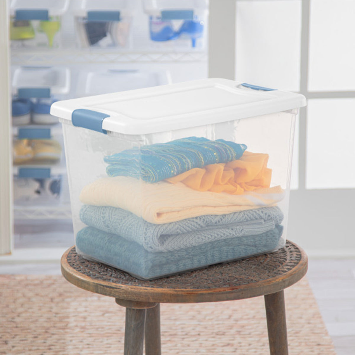 Sterilite 25 Quart Latching Storage Box, Stackable Bin with Latch Lid, 18 Pack