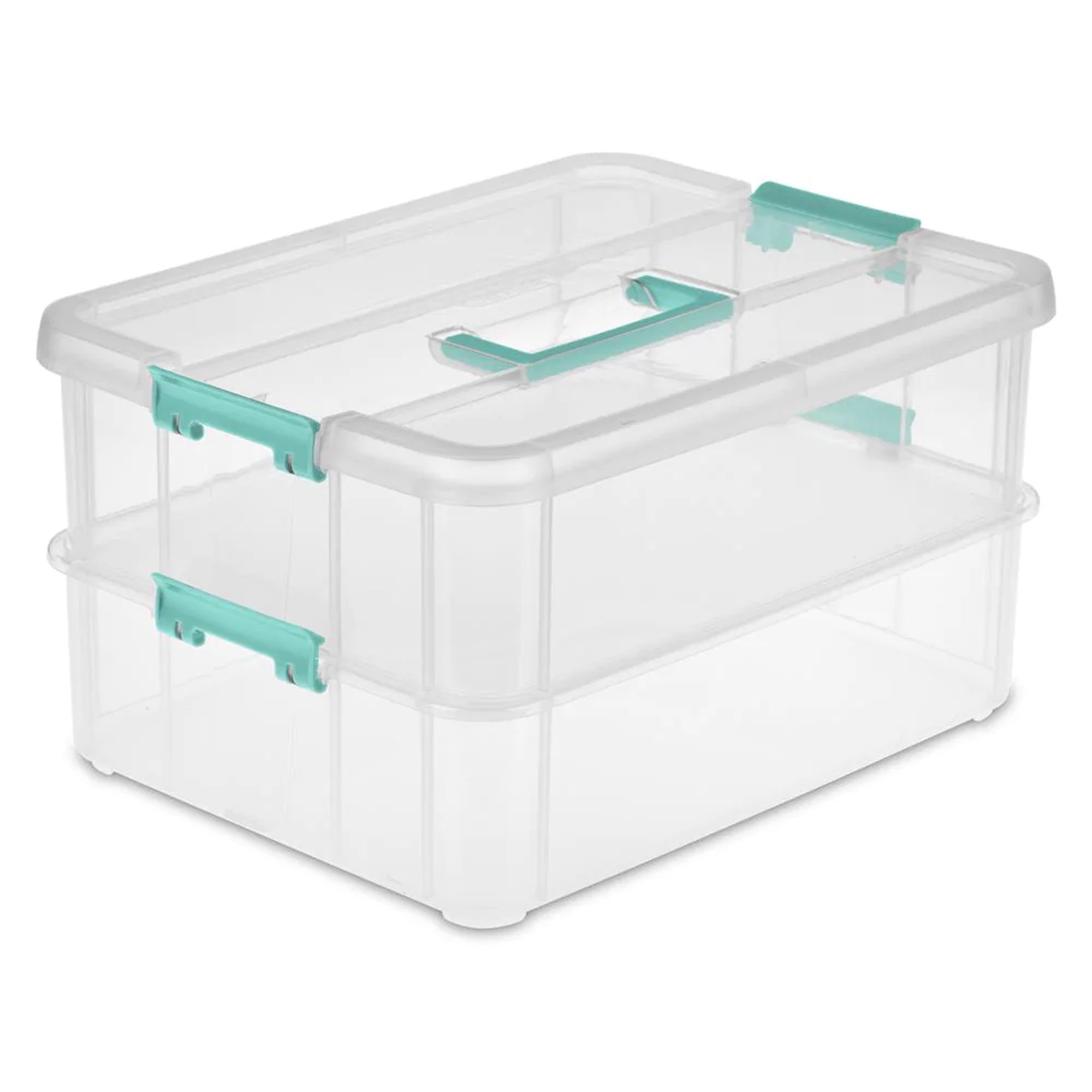 Sterilite Convenient Home 2-Tiered Layer Stack Carry Storage Box, Clear - VMInnovations
