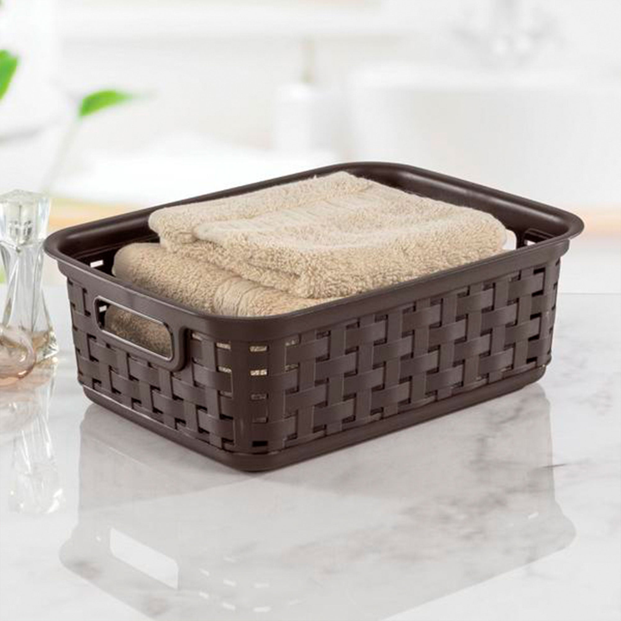 Sterilite 11 Inch Small Weave Storage Organizer Basket Tote, Espresso (16 Pack) - VMInnovations