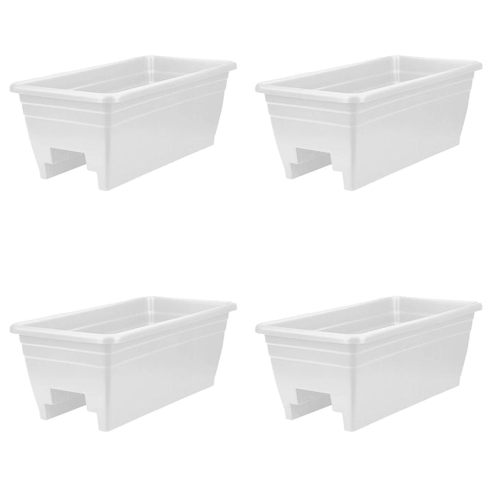 HC Companies 24 Inch Deck Rail Box Planter with Drainage Holes, White (4 Pack) - VMInnovations