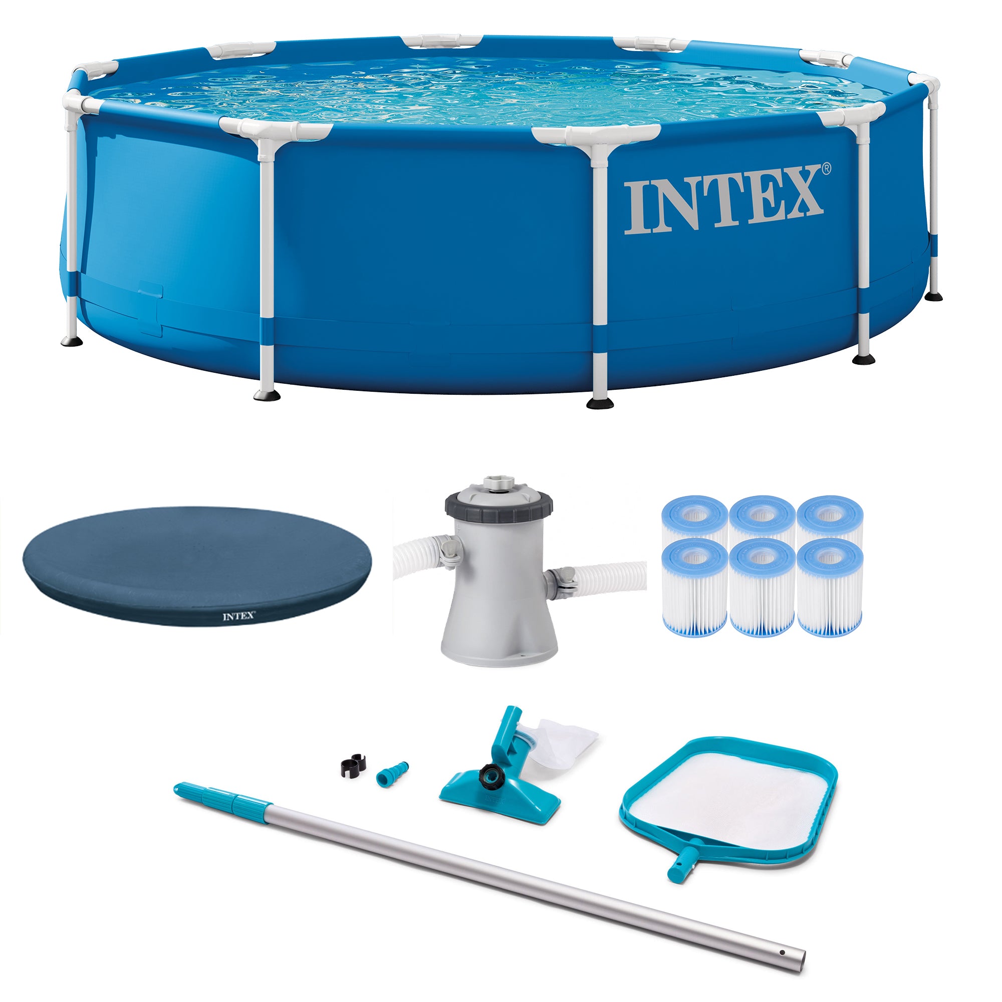 Intex 10' Round Pool with Maintenance Kit, Cover, and Filter Cartridges (6 Pack)
