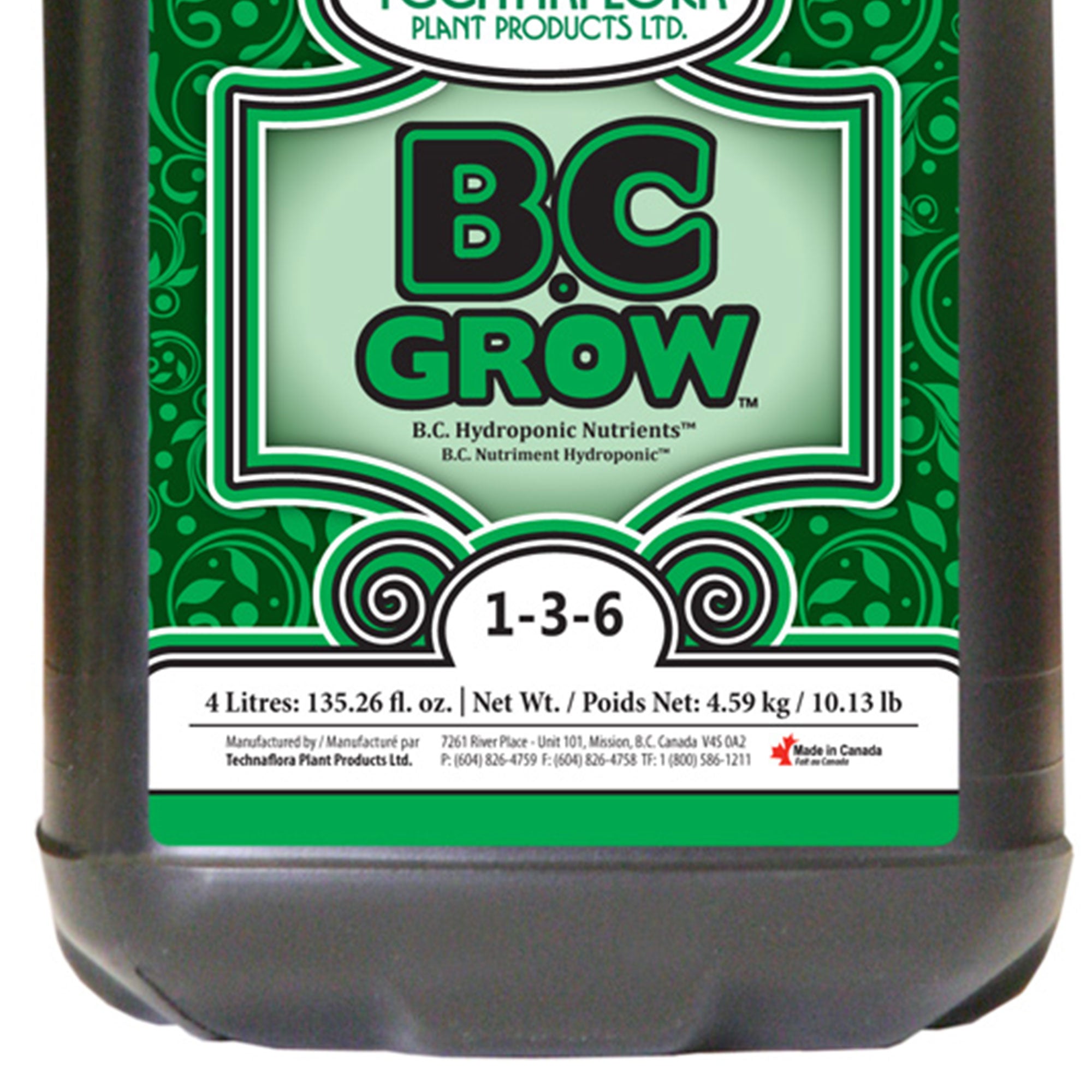 Technaflora TFBCGR4L B.C. Grow Hydroponic Garden Nutrients Fertilizer, 4 Liters - VMInnovations