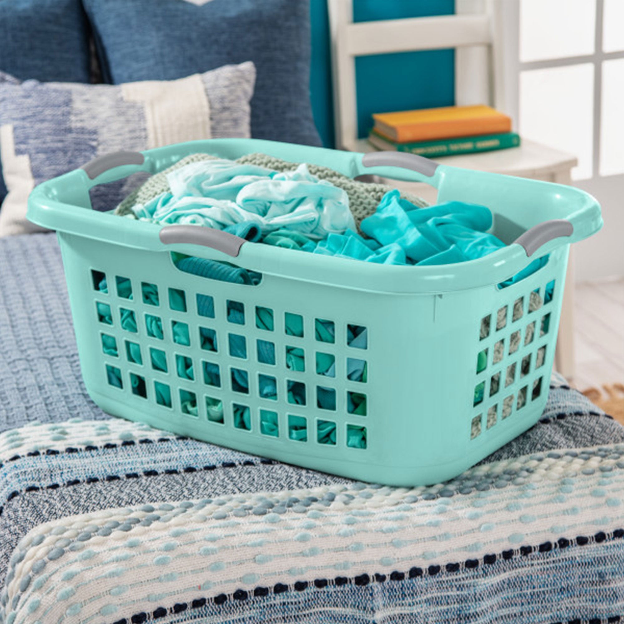 Sterilite Ultra 2 Bushel Plastic Stackable Laundry Basket Bin, Aqua (12 Pack) - VMInnovations