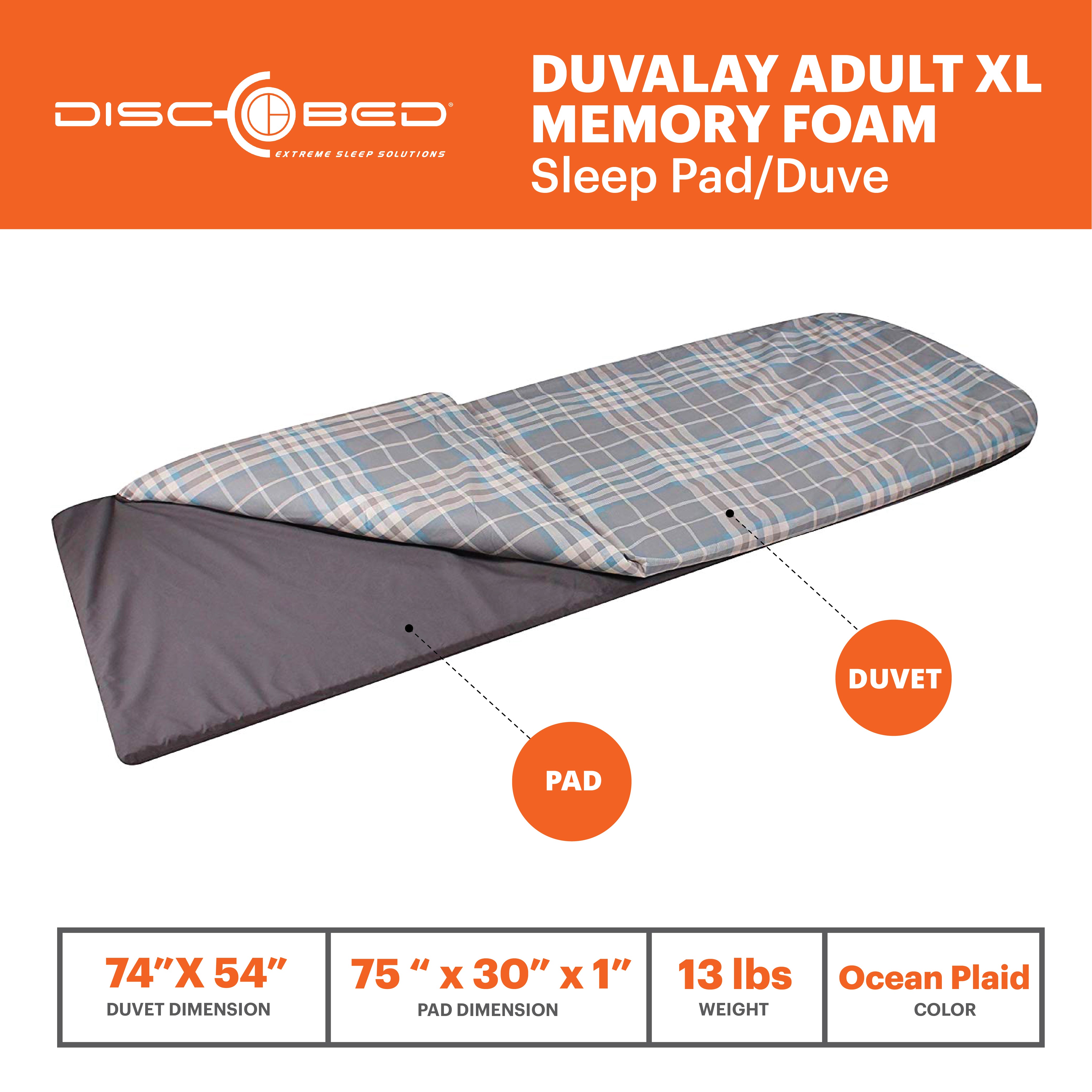 Disc-O-Bed Duvalay Adult XL Memory Foam Sleep Pad/Duvet, Ocean Plaid - VMInnovations